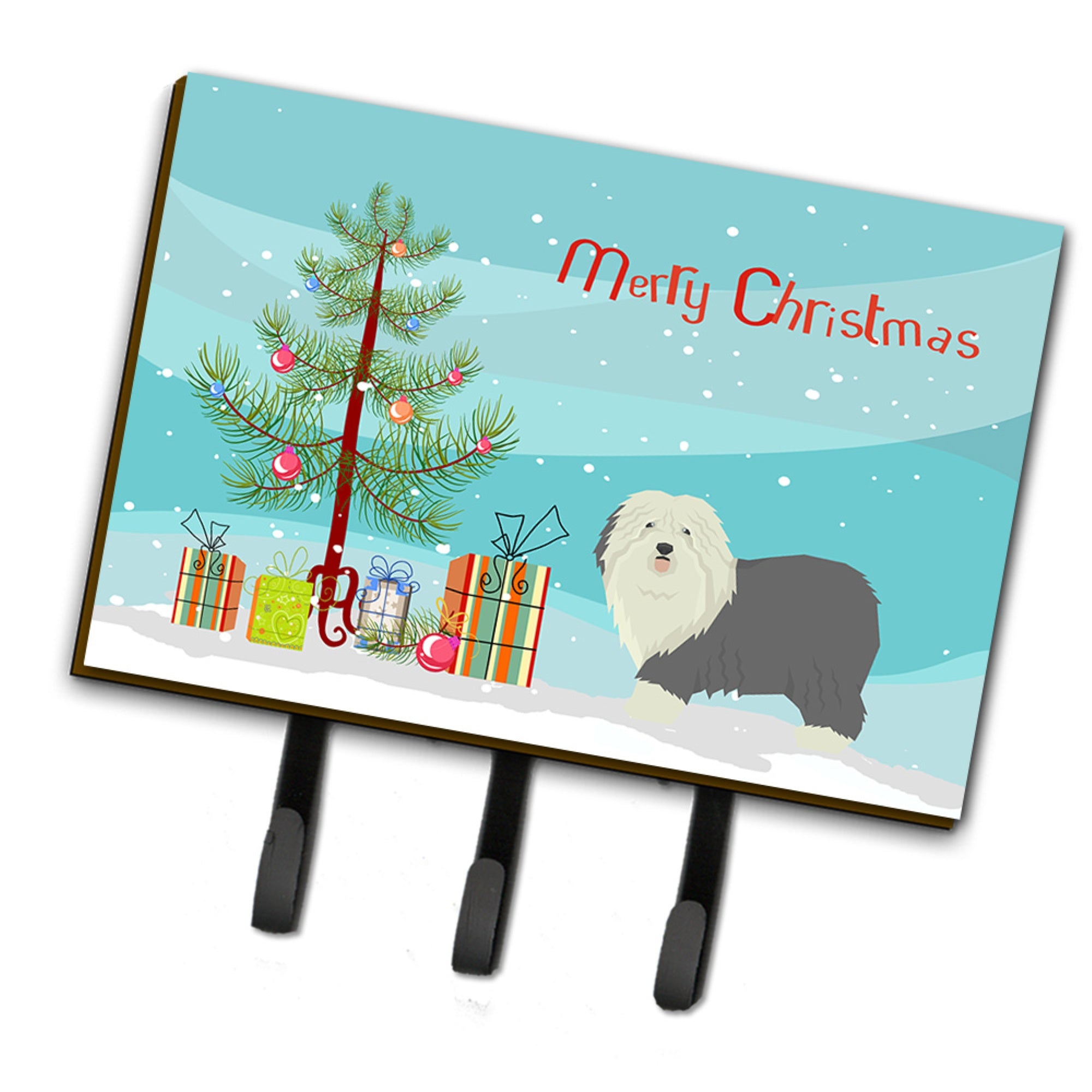 Caroline'S Treasures Old English Sheepdog Christmas Tree Leash Or Key Holder Hooks, Multicolor