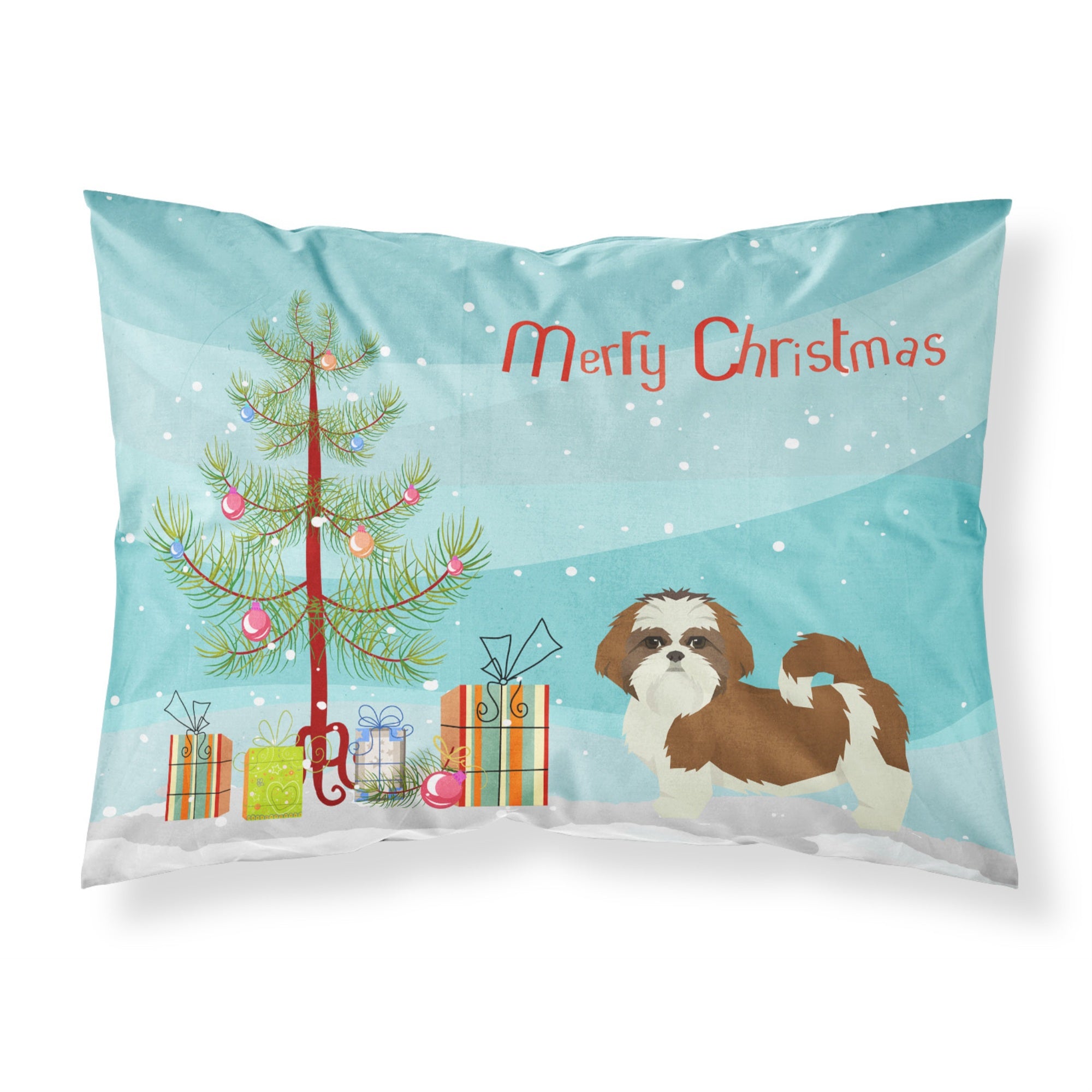 Caroline'S Treasures Shih Tzu Christmas Tree Fabric Standard Pillowcases, Multicolor