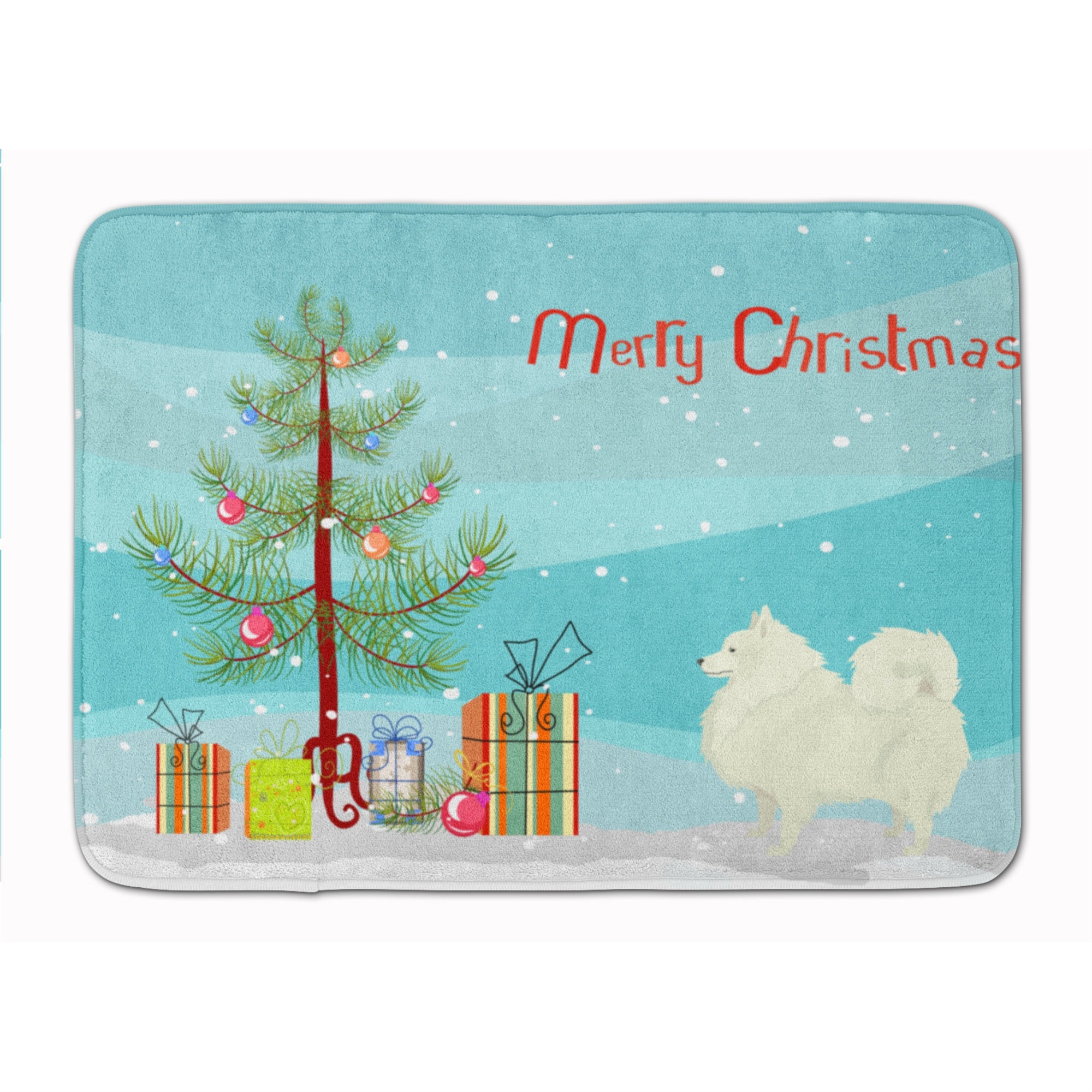 Caroline'S Treasures Spitz Christmas Tree Machine Washable Memory Foam Mat Doormats, Multicolor