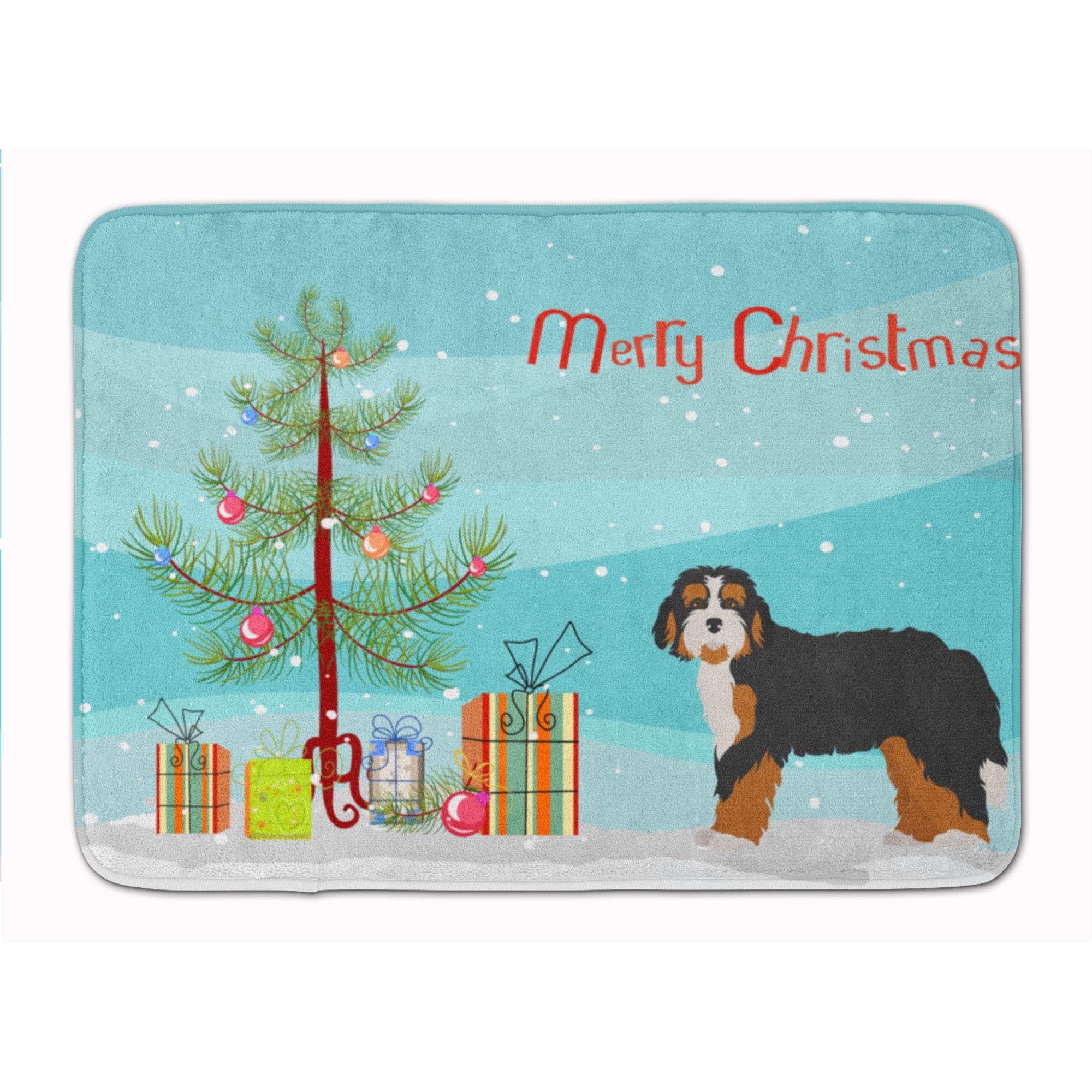 Caroline'S Treasures Bernedoodle Christmas Tree Machine Washable Memory Foam Mat Doormats, Multicolor