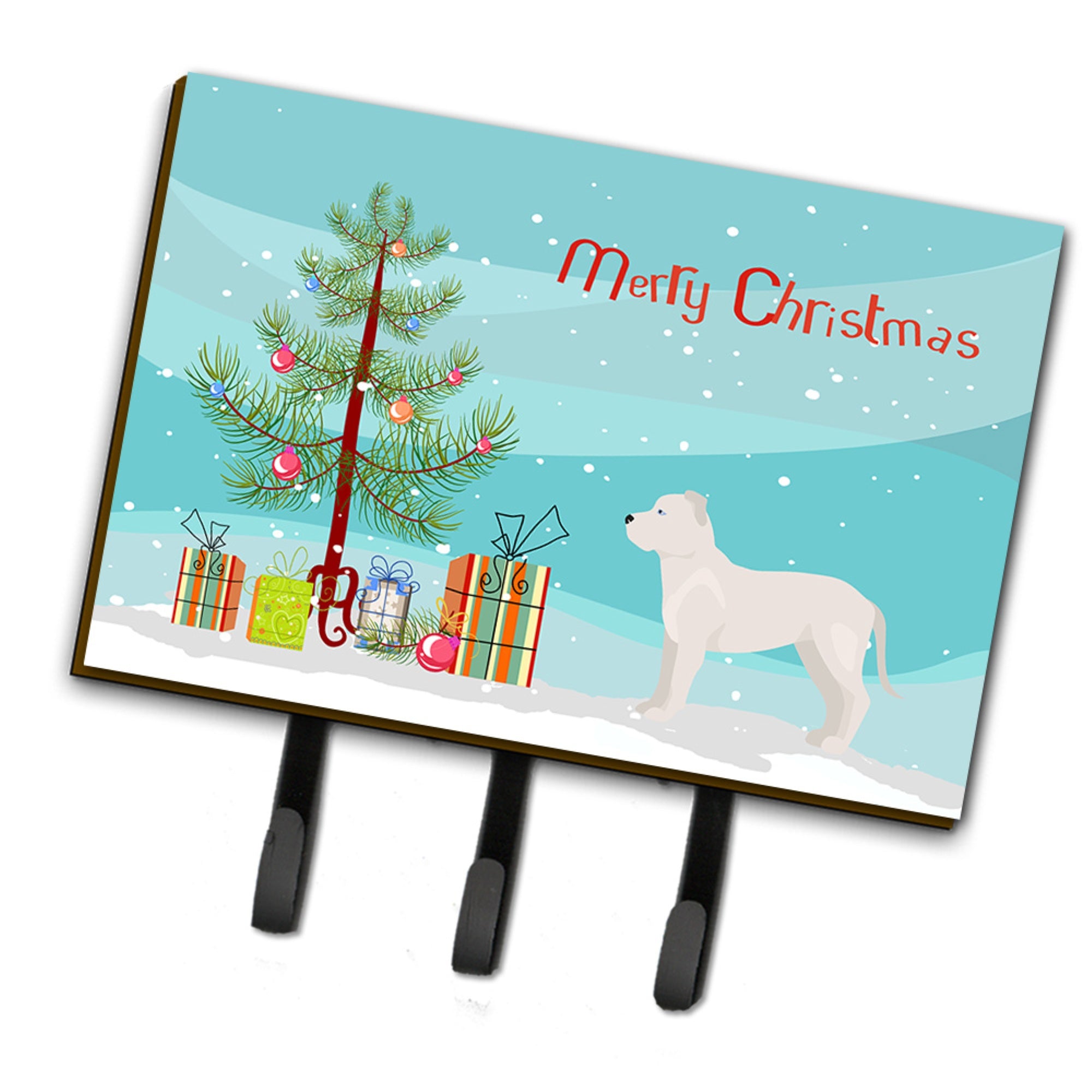 Caroline'S Treasures White Bullboxer Christmas Tree Leash Or Key Holder Hooks, Multicolor