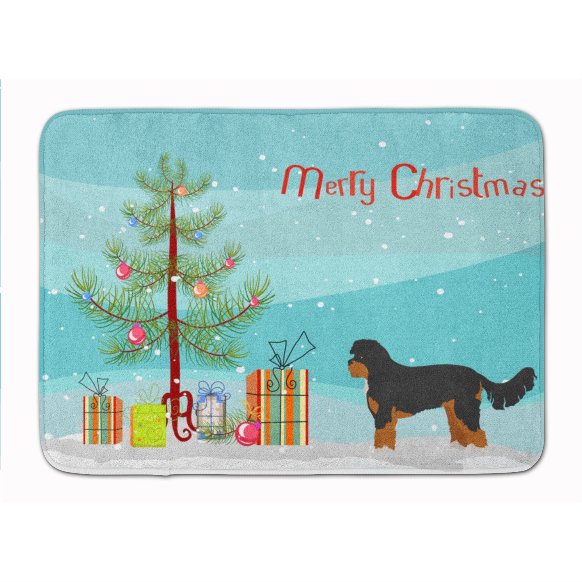 Caroline'S Treasures Black And Tan Cavapoo Christmas Tree Machine Washable Memory Foam Mat Doormats, Multicolor