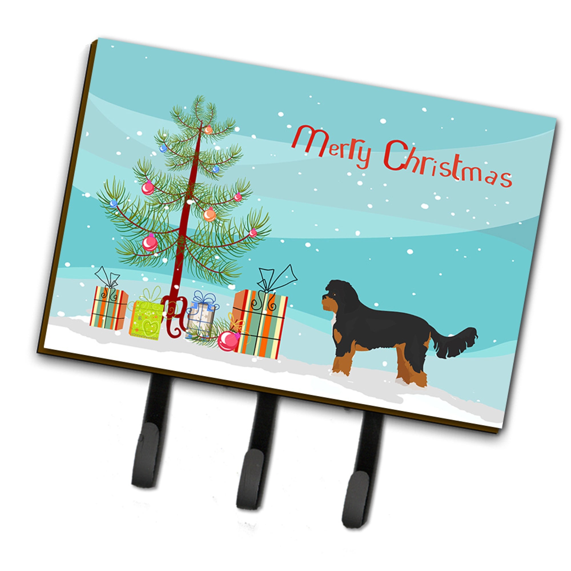 Caroline'S Treasures Black And Tan Cavapoo Christmas Tree Leash Or Key Holder Hooks, Multicolor