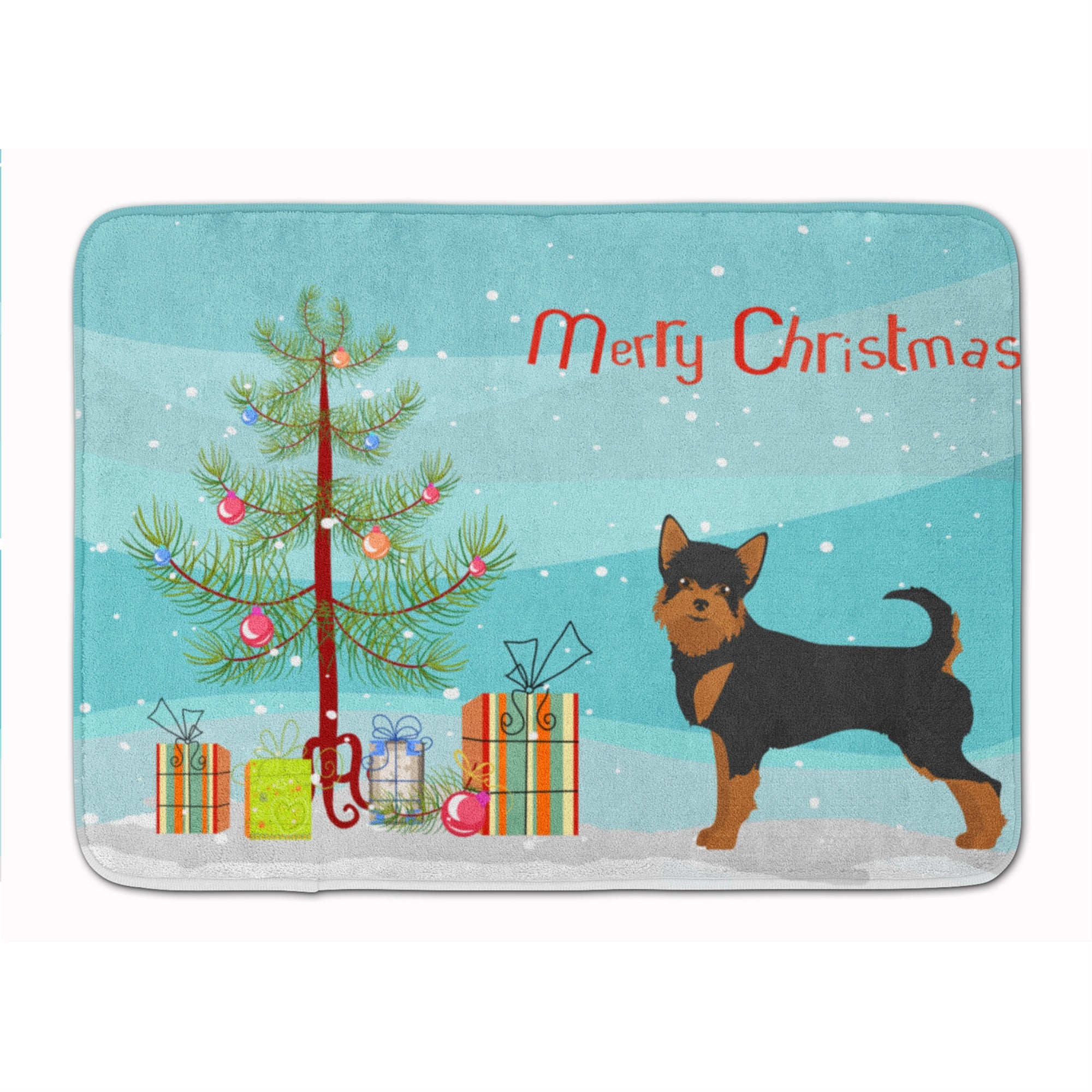 Caroline'S Treasures Black And Tan Chorkie Christmas Tree Machine Washable Memory Foam Mat Doormats, Multicolor