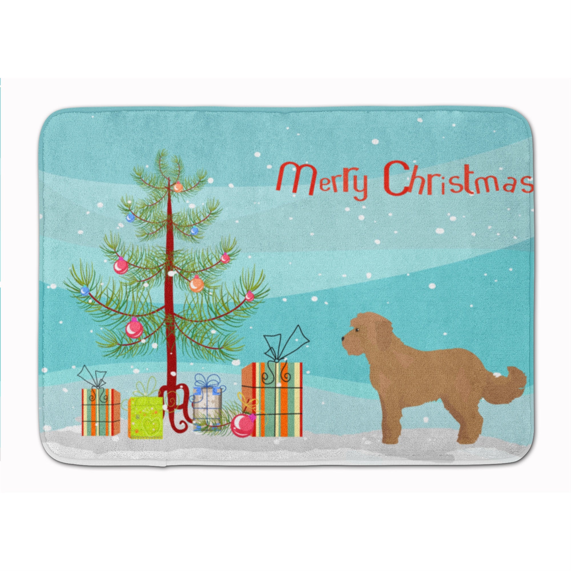 Caroline'S Treasures Tan Cockapoo Christmas Tree Machine Washable Memory Foam Mat Doormats, Multicolor