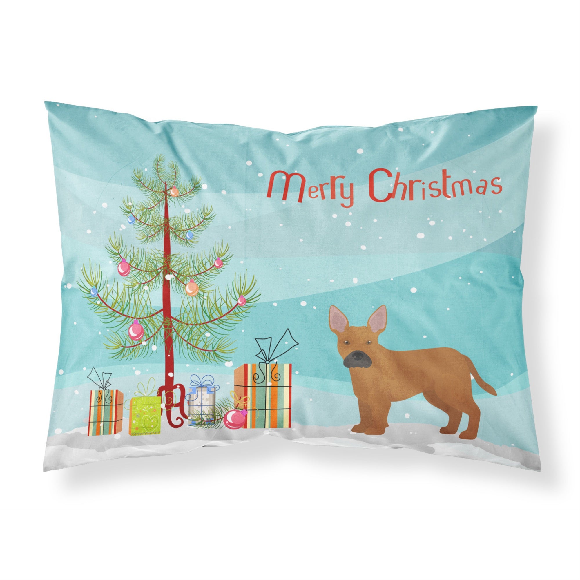 Caroline'S Treasures Tan French Bulldog Pit Bull Mix Christmas Tree Fabric Standard Pillowcases, Multicolor