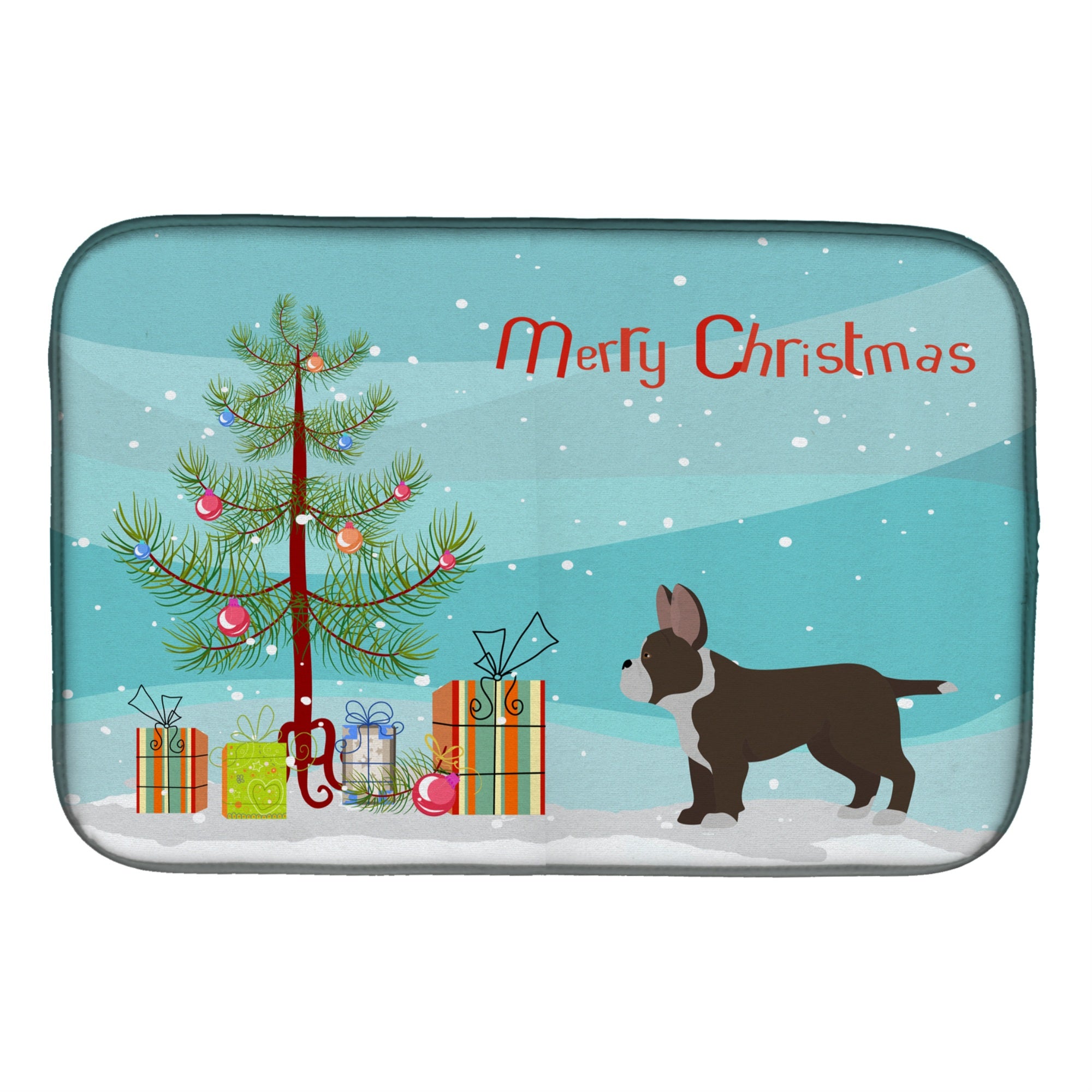 Caroline'S Treasures Black French Bulldog Pit Bull Mix Christmas Tree Dish-Drying-Mats, 14 X 21, Multicolor