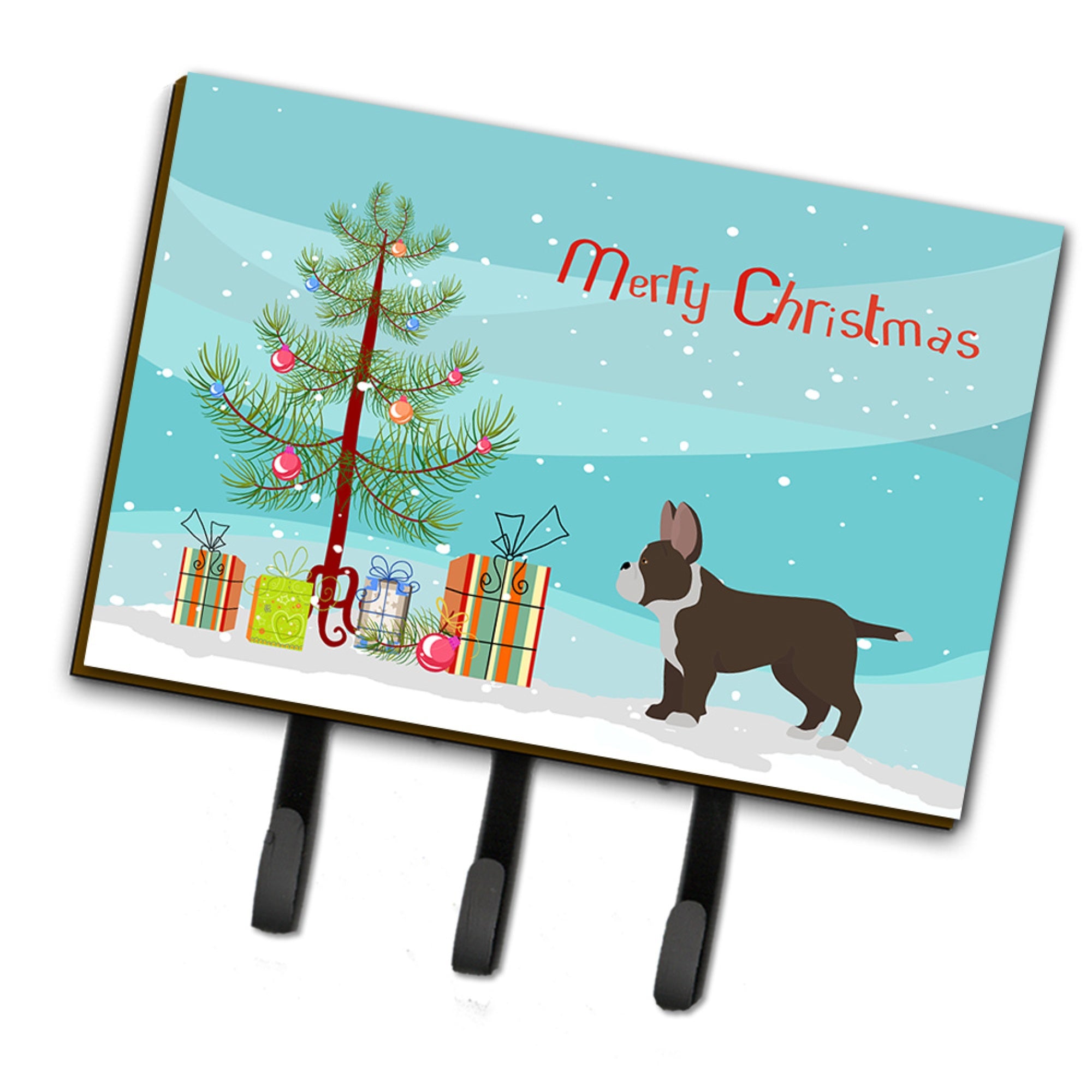 Caroline'S Treasures Black French Bulldog Pit Bull Mix Christmas Tree Leash Or Key Holder Hooks, Multicolor