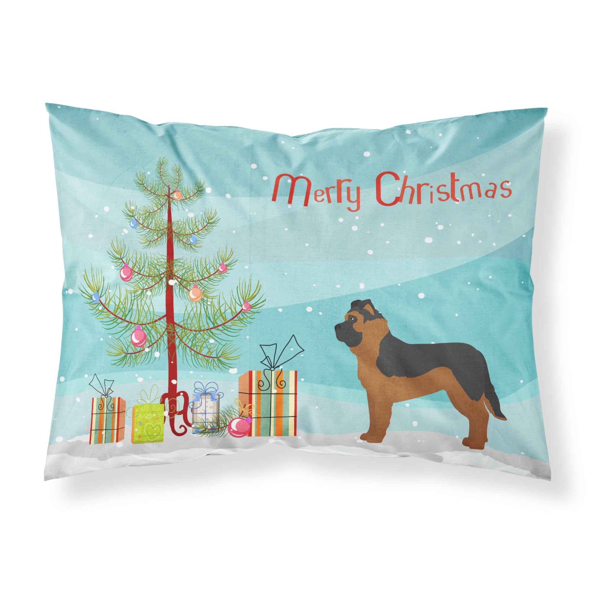 Caroline'S Treasures Black German Shepherd Mastiff Mix Christmas Tree Fabric Standard Pillowcases, Multicolor