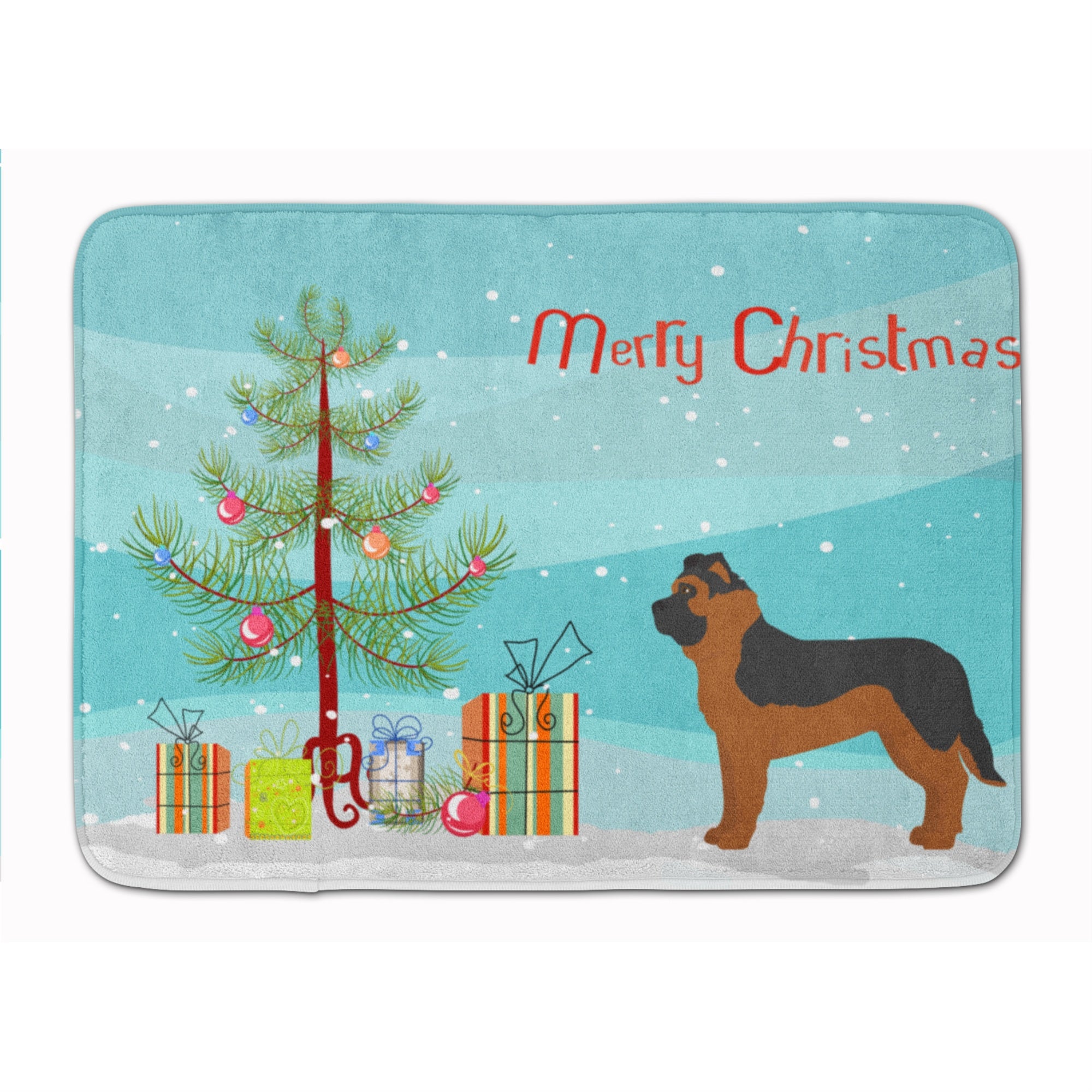 Caroline'S Treasures Black German Shepherd Mastiff Mix Christmas Tree Machine Washable Memory Foam Mat Doormats, Multicolor