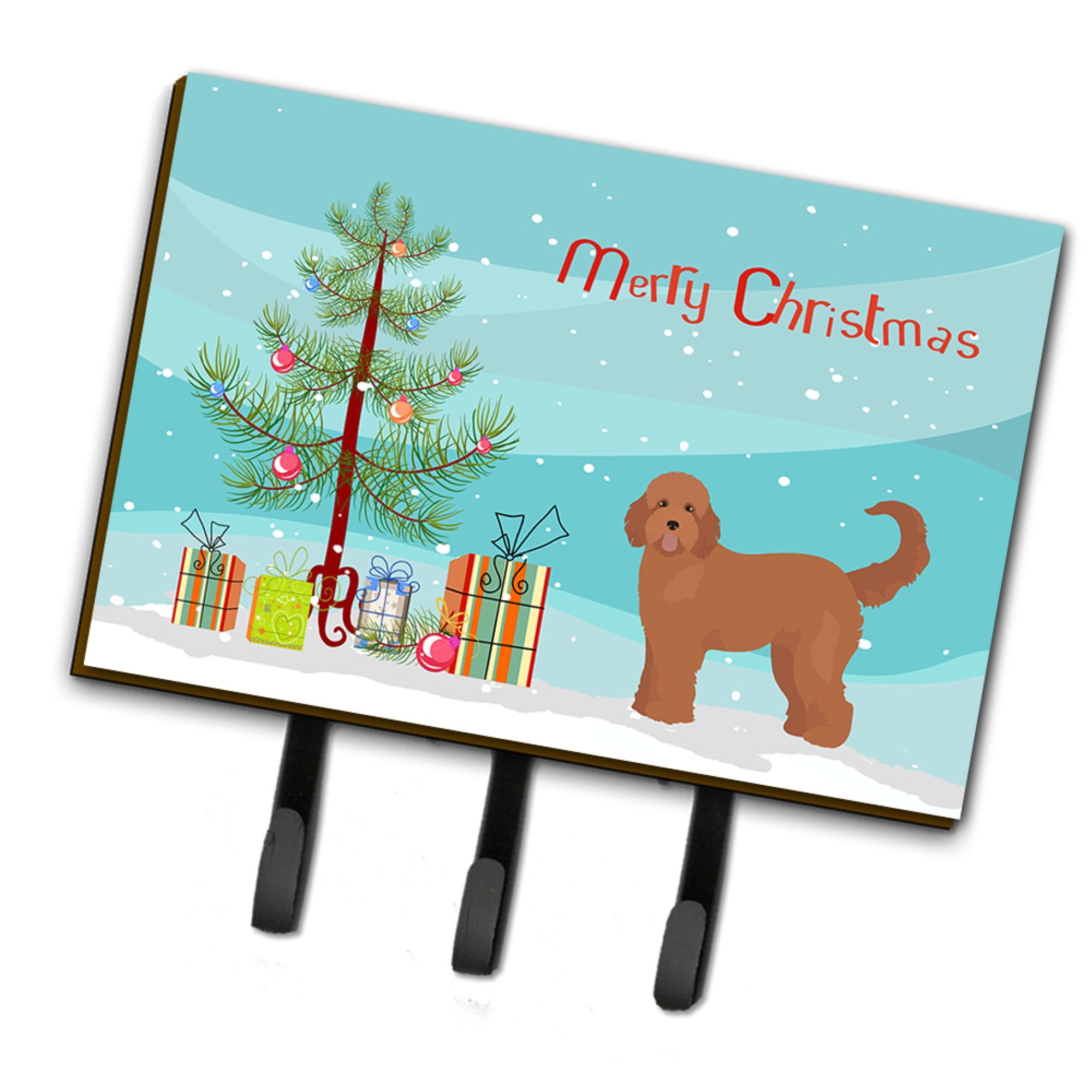 Caroline'S Treasures Tan Goldendoodle Christmas Tree Leash Or Key Holder Hooks, Multicolor