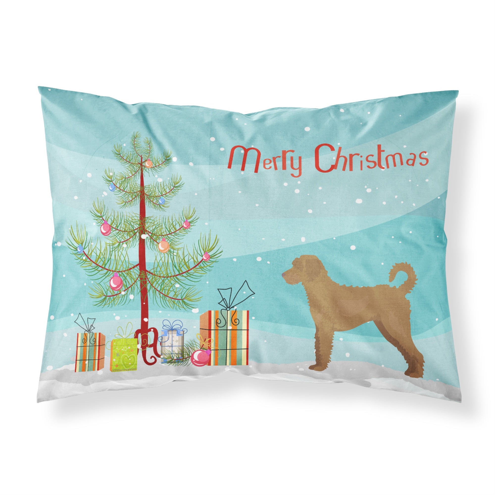 Caroline'S Treasures Tan Labradoodle Christmas Tree Fabric Standard Pillowcases, Multicolor