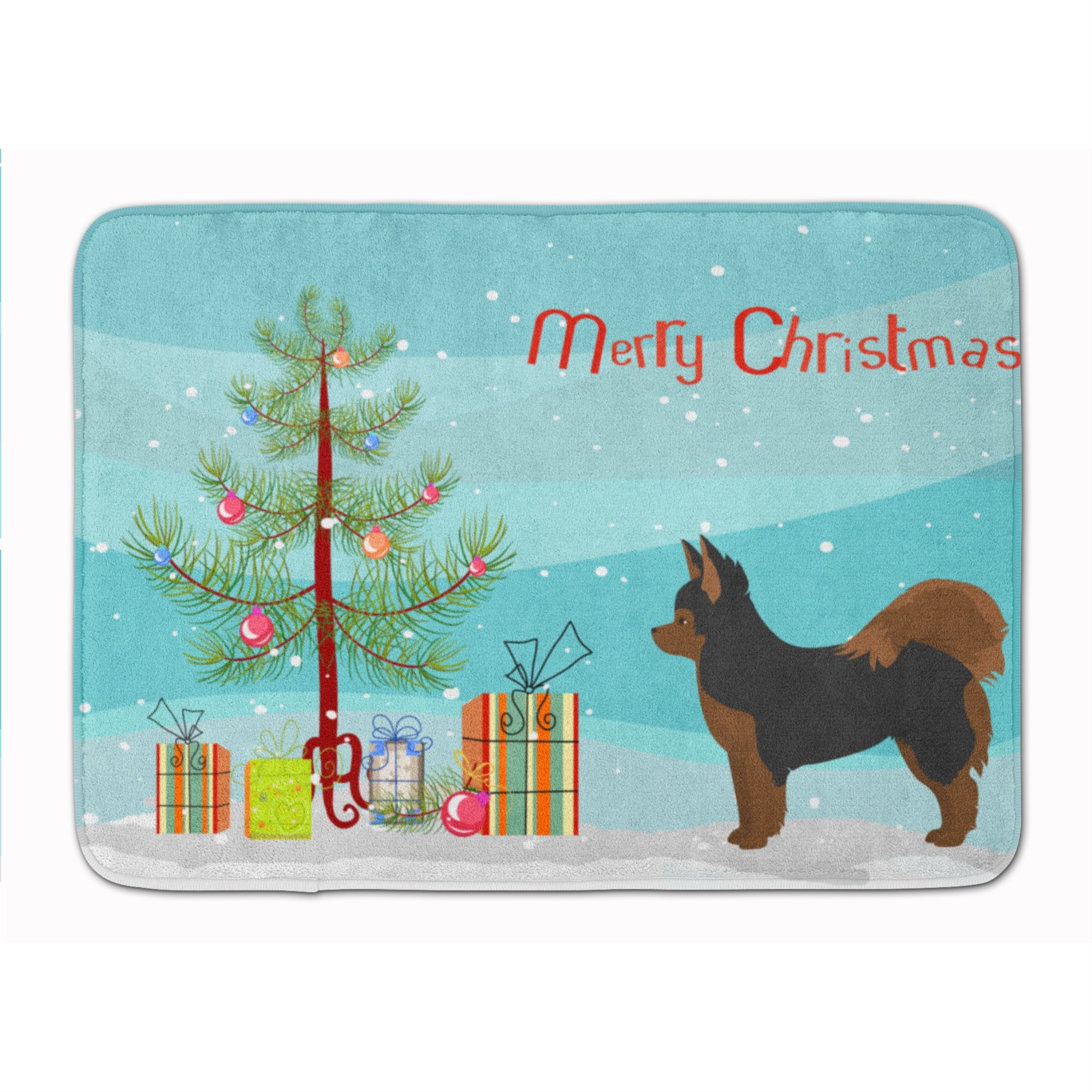 Caroline'S Treasures Black And Tan Pomchi Christmas Tree Machine Washable Memory Foam Mat Doormats, Multicolor
