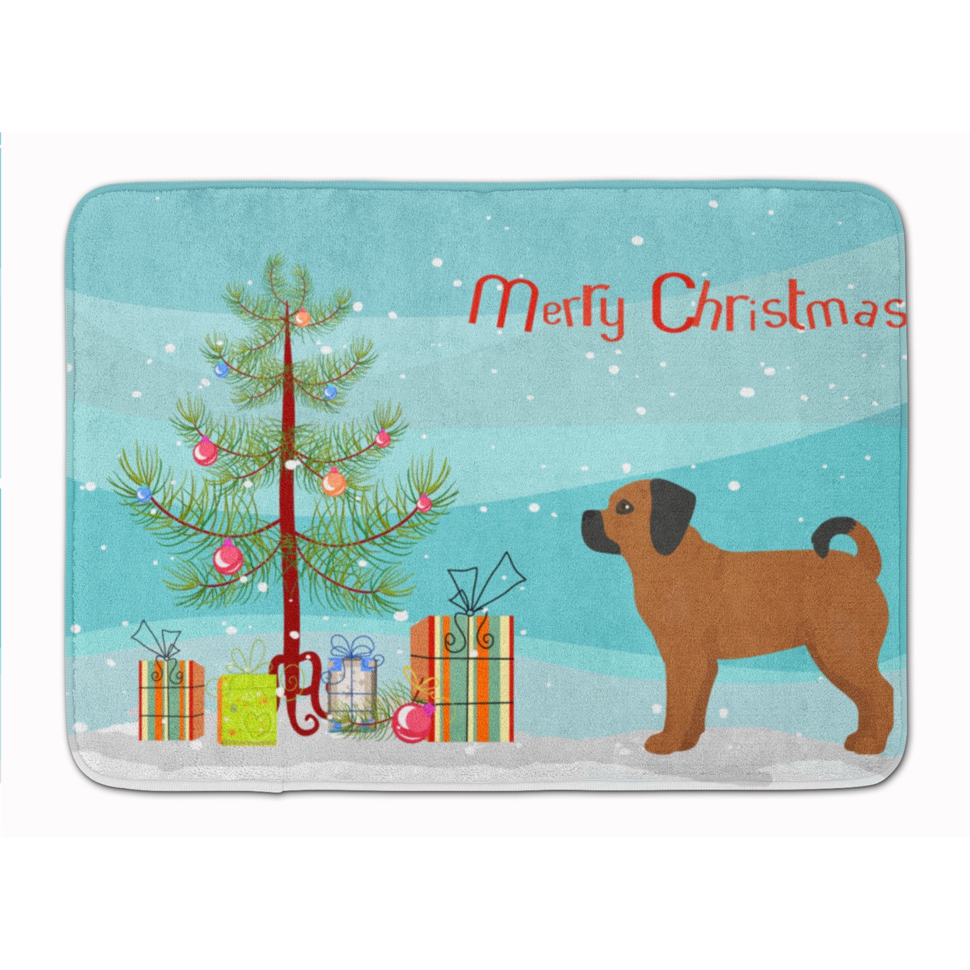 Caroline'S Treasures Puggle Christmas Tree Machine Washable Memory Foam Mat Doormats, Multicolor