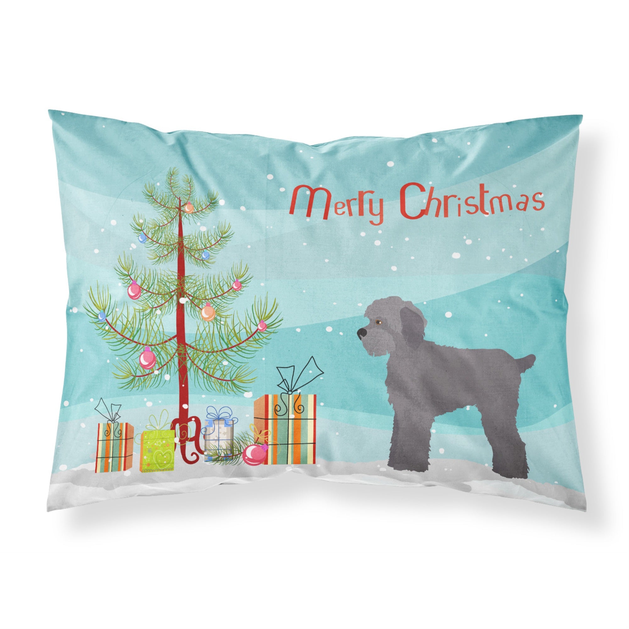 Caroline'S Treasures Grey Schnoodle Christmas Tree Fabric Standard Pillowcases, Multicolor