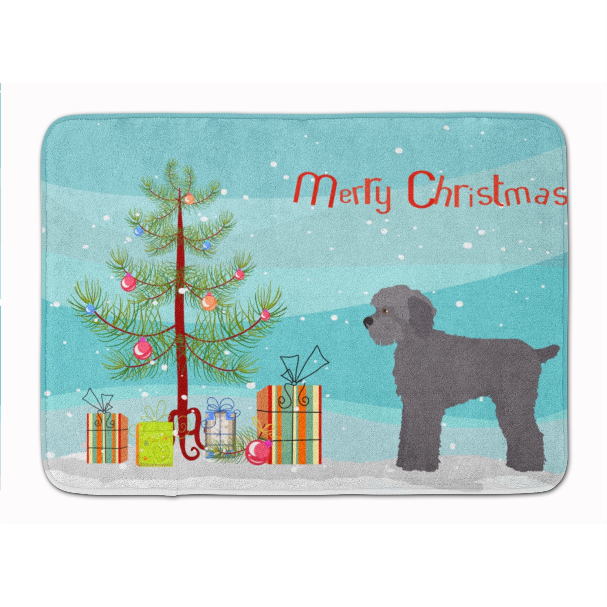 Caroline'S Treasures Grey Schnoodle Christmas Tree Machine Washable Memory Foam Mat Doormats, Multicolor