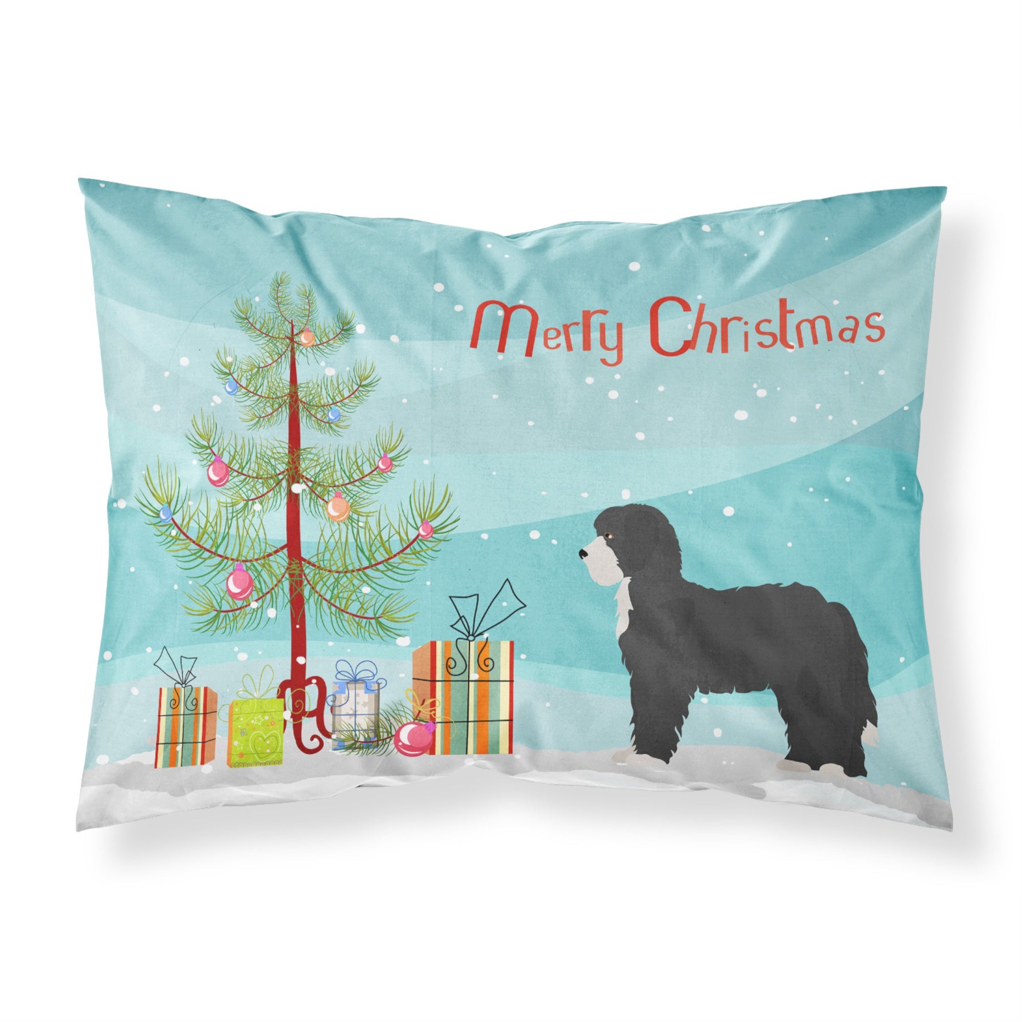 Caroline'S Treasures Black Sheepadoodle Christmas Tree Fabric Standard Pillowcases, Multicolor