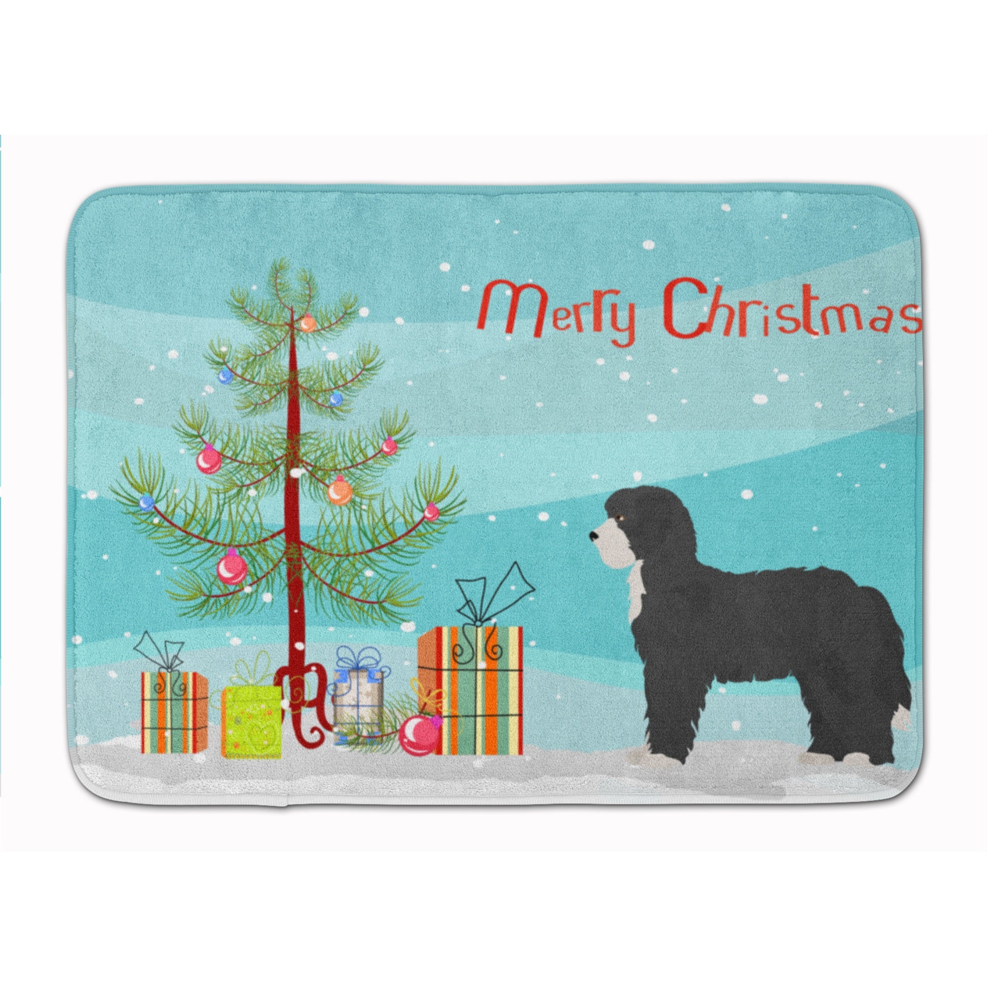 Caroline'S Treasures Black Sheepadoodle Christmas Tree Machine Washable Memory Foam Mat Doormats, Multicolor