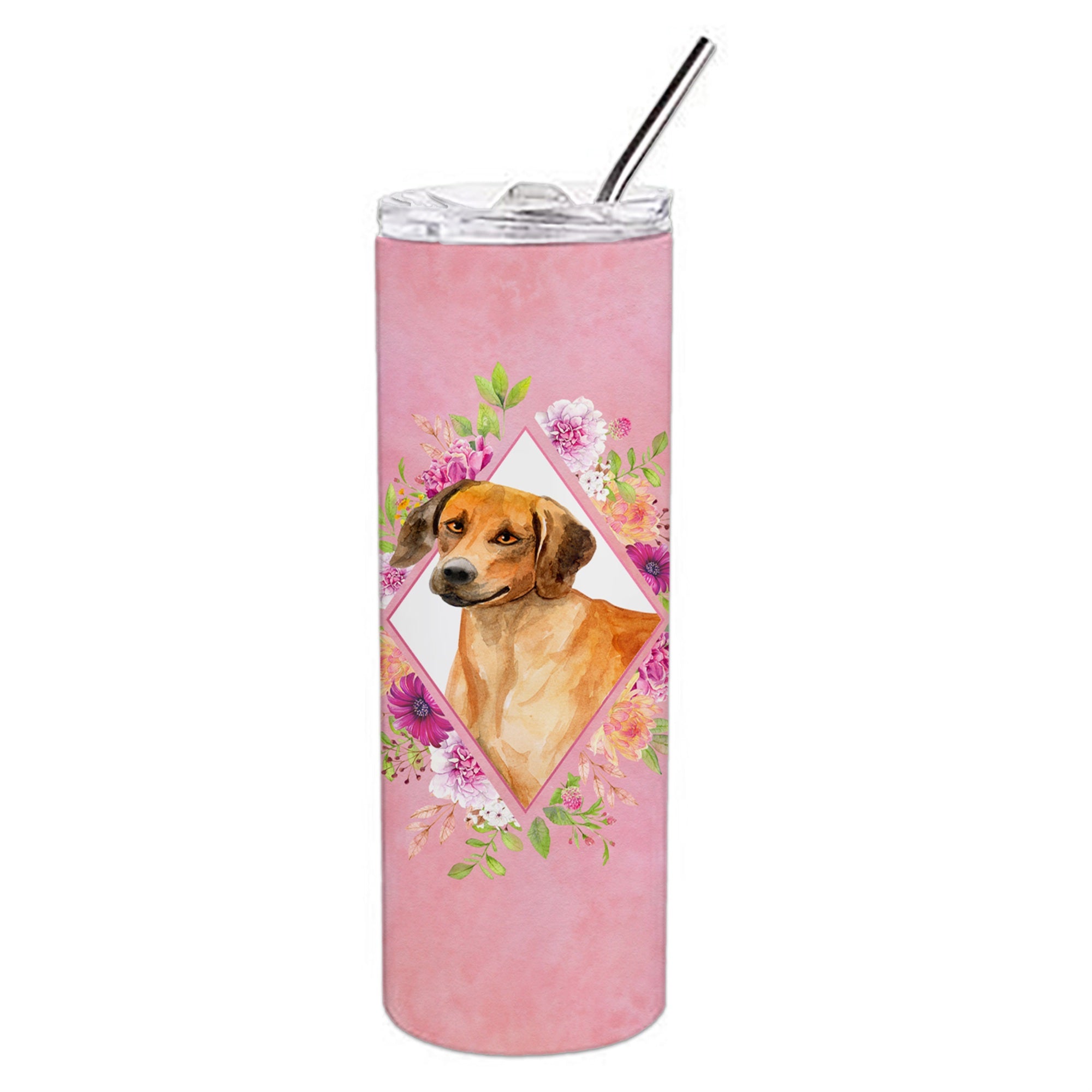 Caroline'S Treasures Rhodesian Ridgeback Pink Flowers Double Walled Stainless Steel 20 Oz Skinny Travel-Insulated-Tumblers, Mu