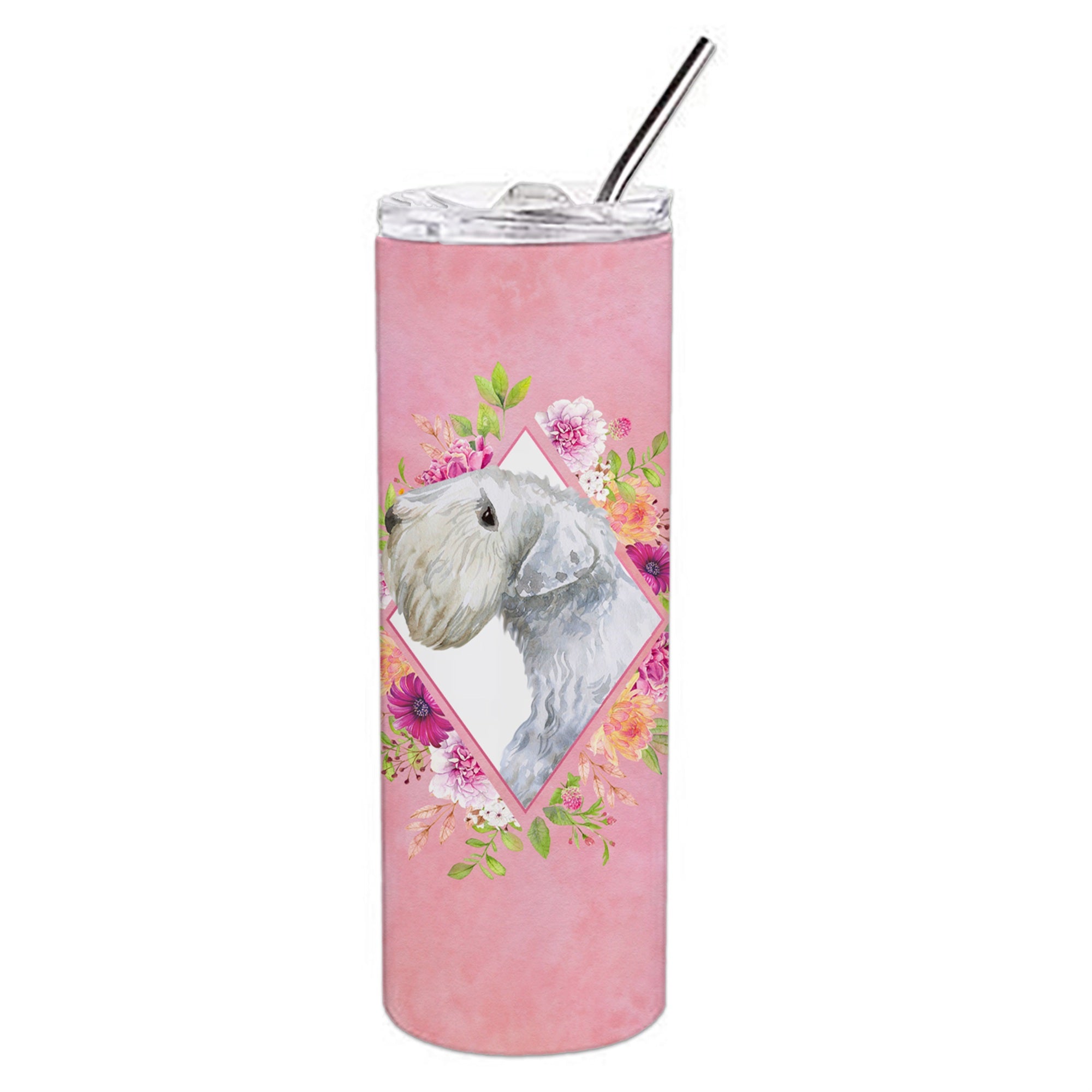 Caroline'S Treasures Sealyham Terrier Pink Flowers Double Walled Stainless Steel 20 Oz Skinny Travel-Insulated-Tumblers, Multi