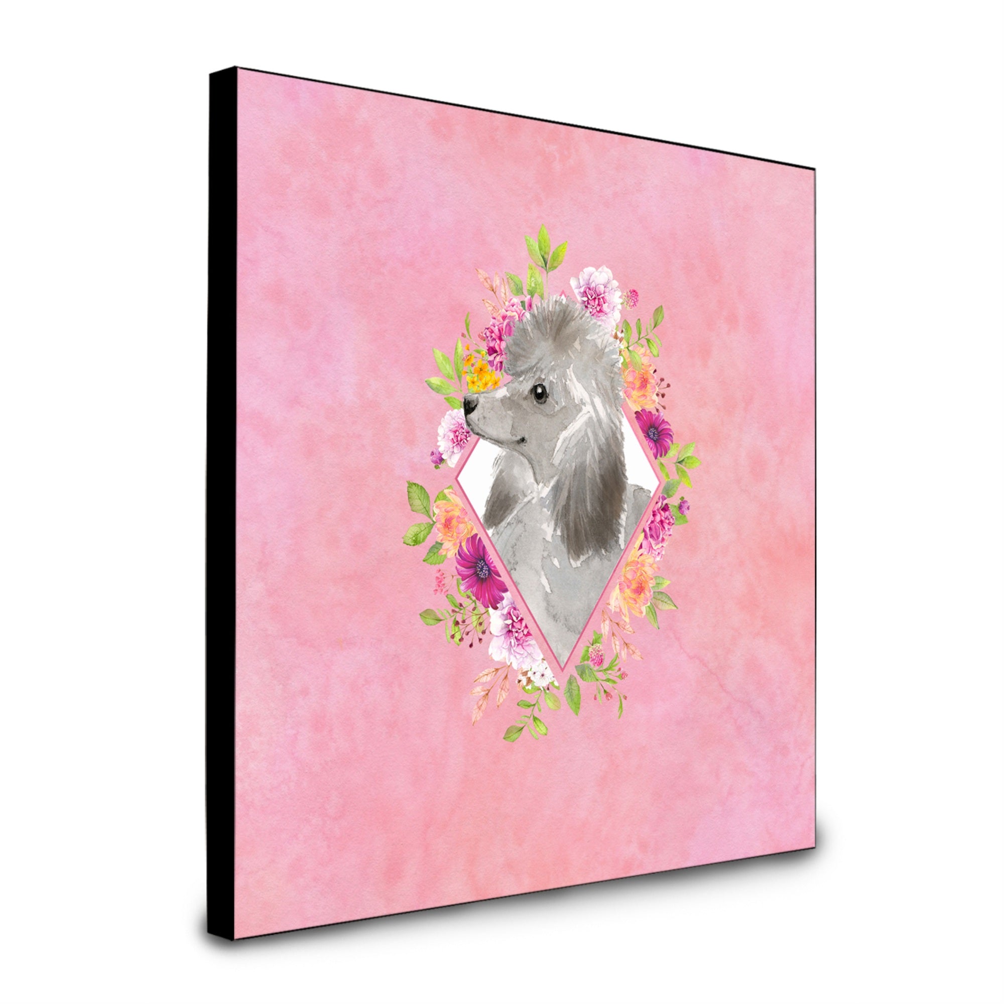 Caroline'S Treasures Grey Standard Poodle Pink Flowers Artwork Panel Wall-Decor, Multicolor