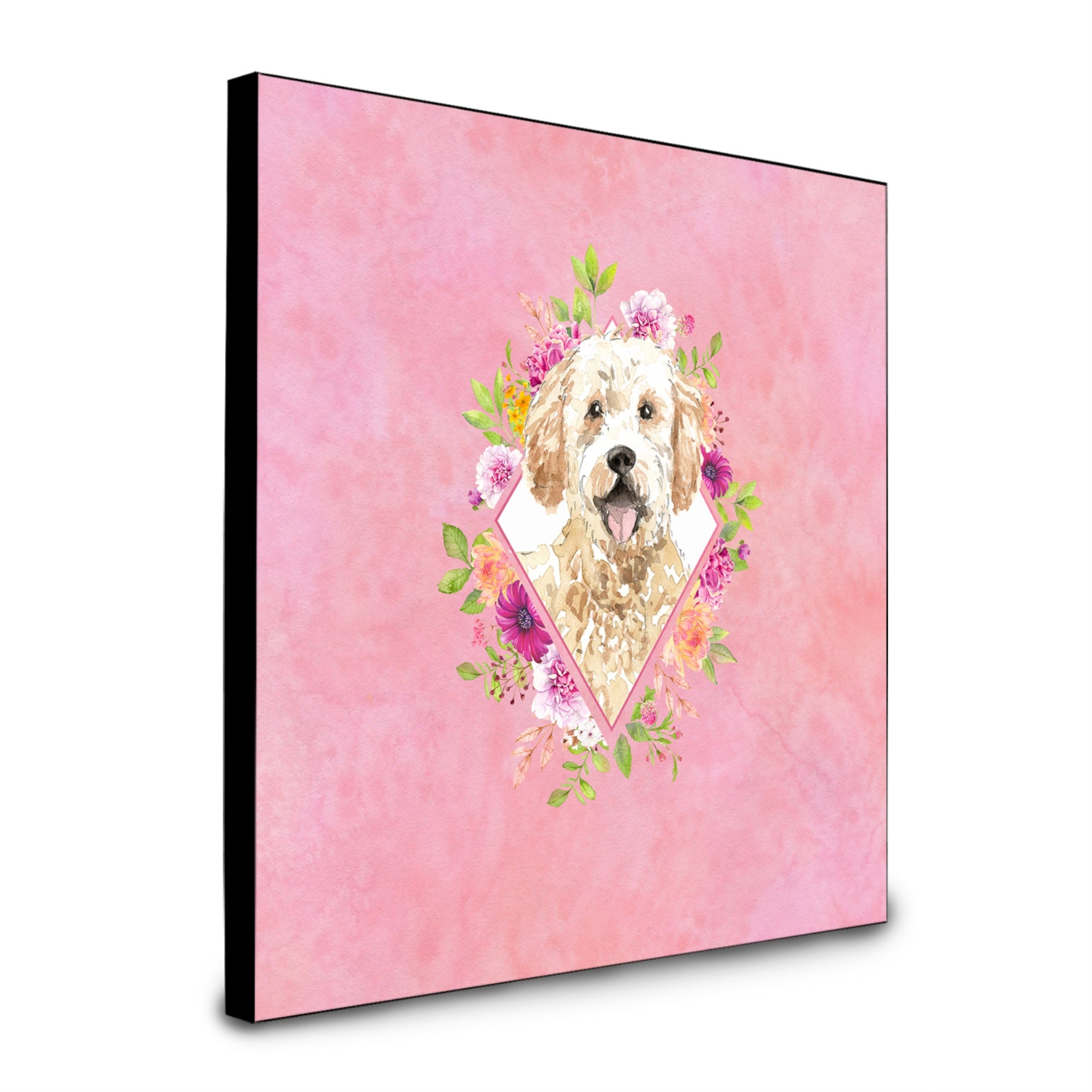 Caroline'S Treasures Goldendoodle Pink Flowers Artwork Panel Wall-Decor, Multicolor