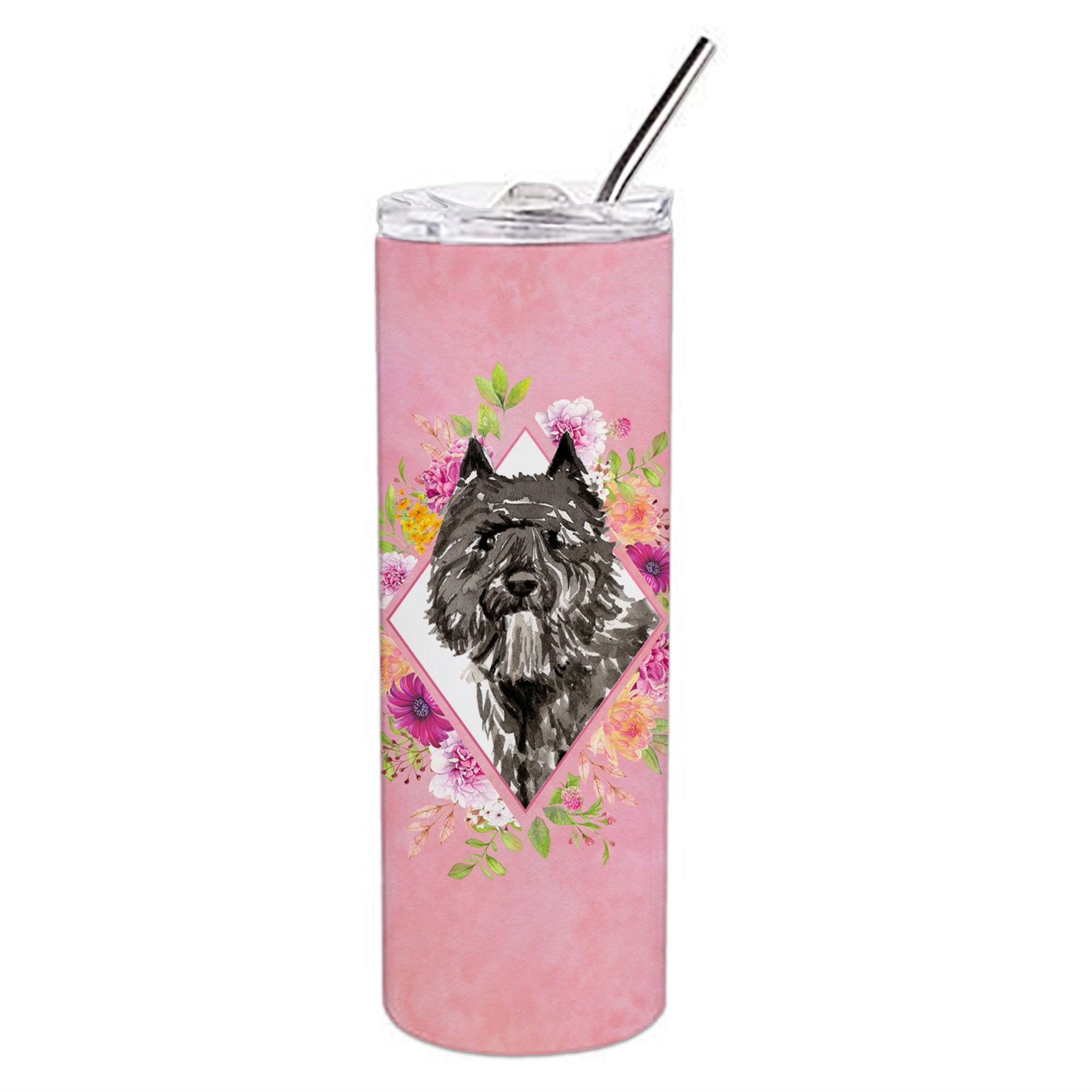 Caroline'S Treasures Bouvier Des Flandres Pink Flowers Double Walled Stainless Steel 20 Oz Skinny Travel-Insulated-Tumblers, M