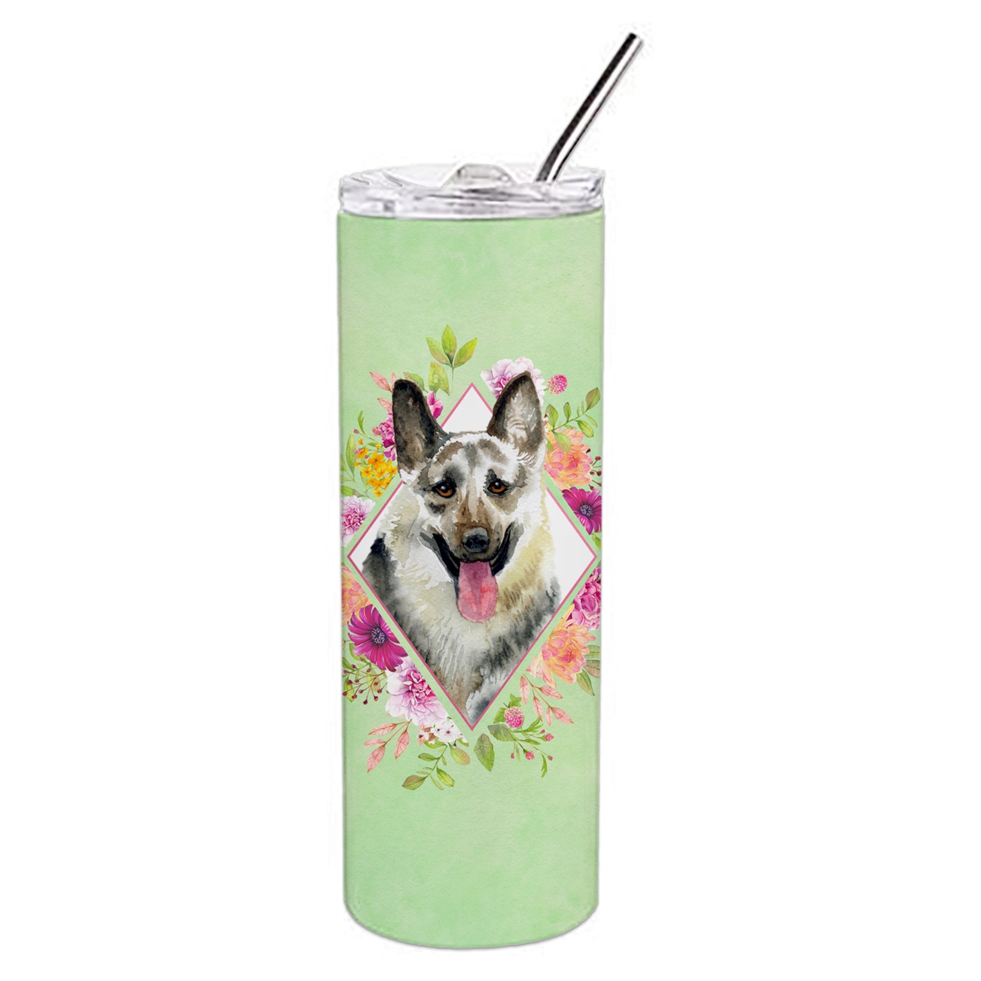 Caroline'S Treasures Eastern German Shepherd Green Flowers Stainless Steel 20 Oz Skinny Travel-Insulated-Tumblers, Multicolor,