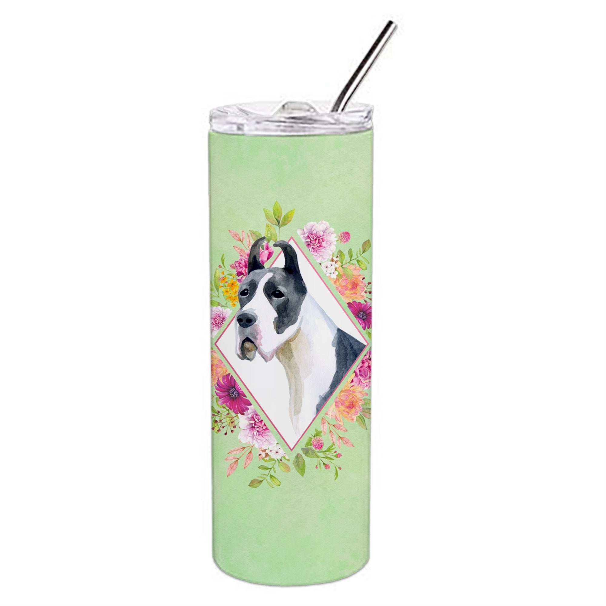 Caroline'S Treasures Dane Green Flowers Double Walled Stainless Steel 20 Oz Skinny Travel-Insulated-Tumblers, Multicolor