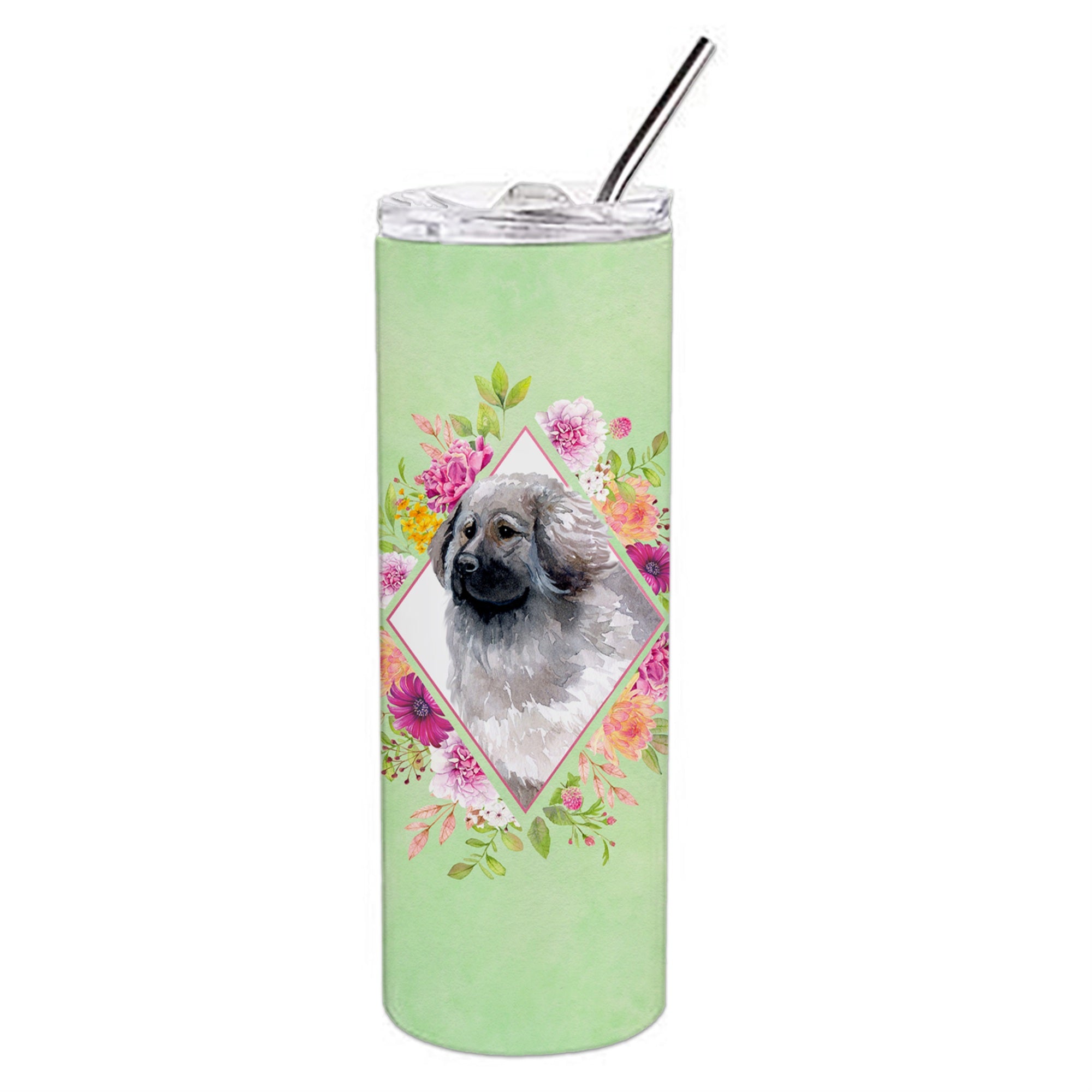 Caroline'S Treasures Moscow Watchdog Green Flowers Double Walled Stainless Steel 20 Oz Skinny Travel-Insulated-Tumblers, Multi