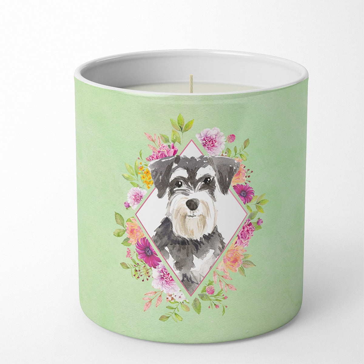Schnauzer #2 Green Flowers 10 Oz Decorative Soy Candle Ck4382Cdl