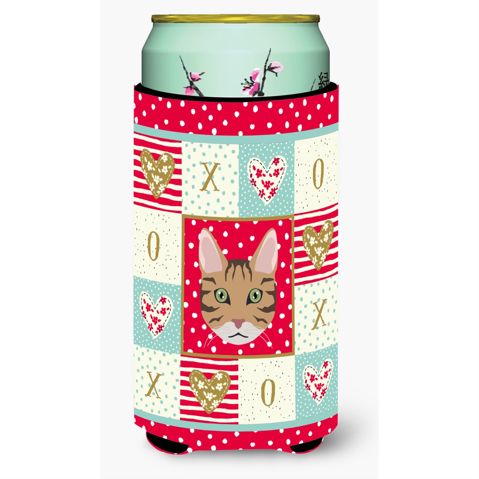 Caroline'S Treasures Ck5098Tbc California Spangled Cat Tall Boy Hugger Cold-Beverage-Koozies, Multicolor