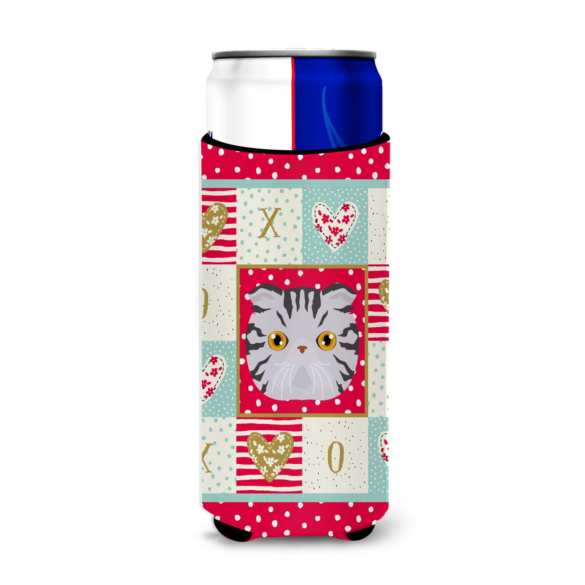 Caroline'S Treasures Ck5118Muk Foldex Exotic Fold Cat Ultra Hugger For Slim Cans Cold-Beverage-Koozies, Multicolor
