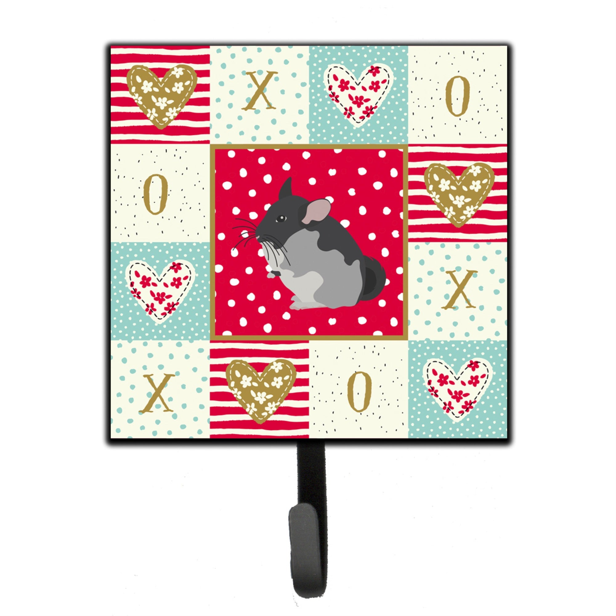 Caroline'S Treasures Black Velvet Chinchilla Love Leash Or Key Holder Hooks, Multicolor