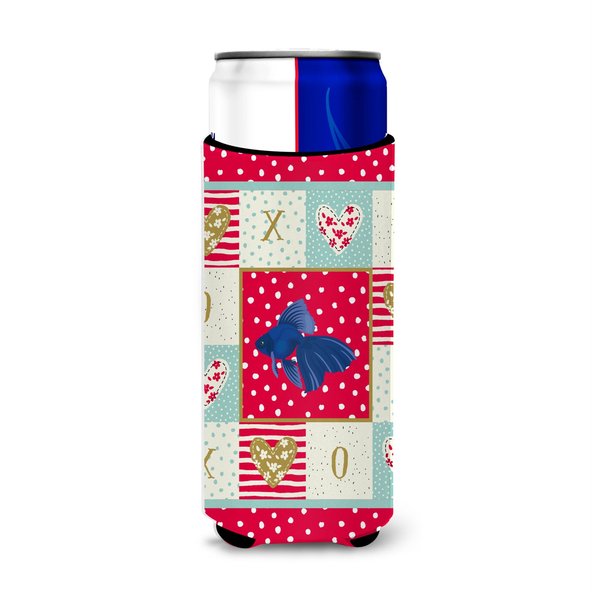 Caroline'S Treasures Ck5481Muk Veiltail Goldfish Love Ultra Hugger For Slim Cans Cold-Beverage-Koozies, Multicolor