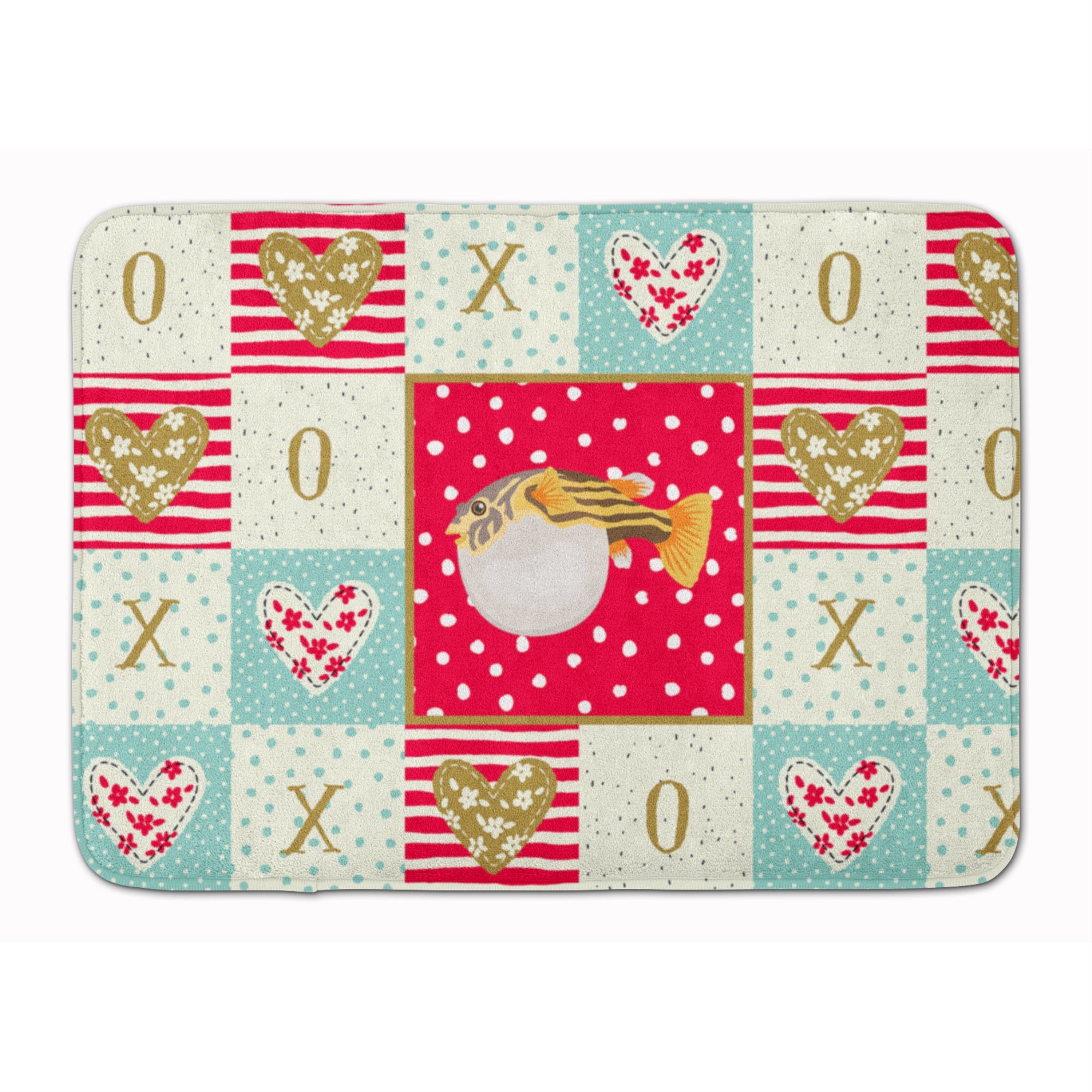 Caroline'S Treasures Puffer Fish Love Machine Washable Memory Foam Mat Doormats, Multicolor