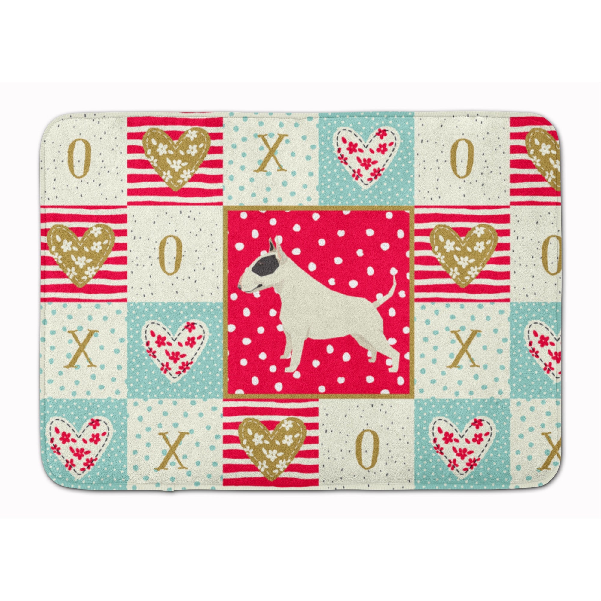 Caroline'S Treasures Black And White Bull Terrier Love Machine Washable Memory Foam Mat Doormats, Multicolor