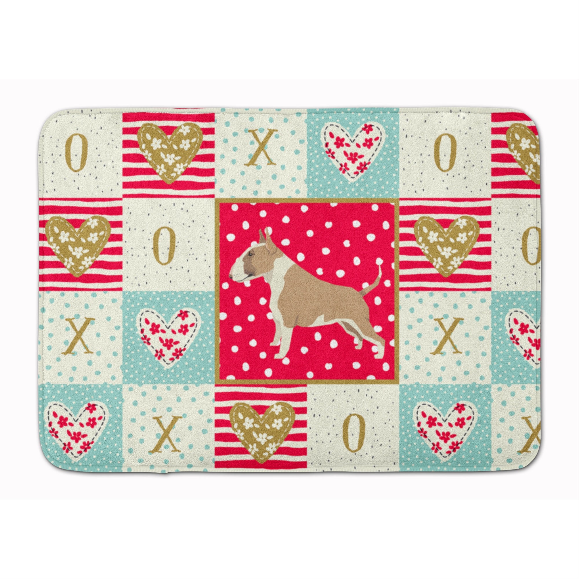 Caroline'S Treasures Fawn And White Bull Terrier Love Machine Washable Memory Foam Mat Doormats, Multicolor