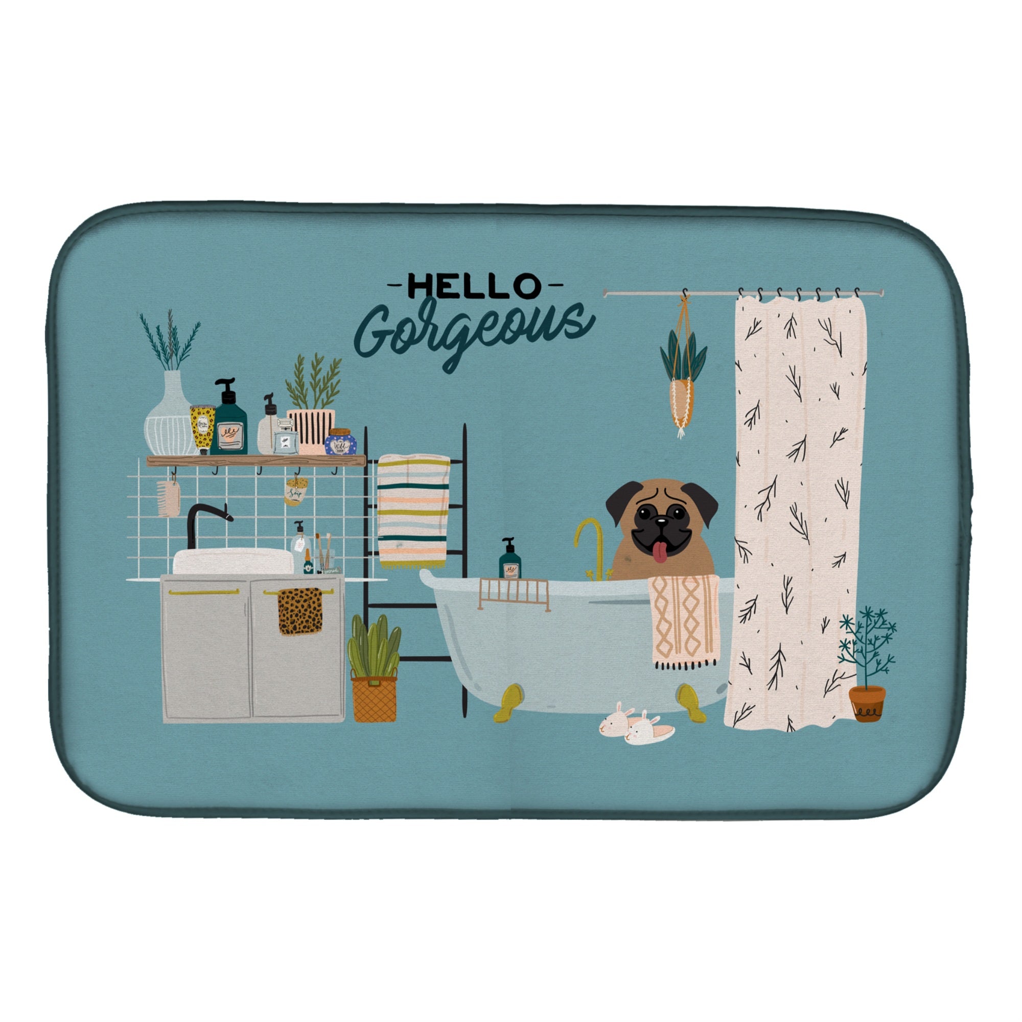 Caroline'S Treasures Ck7427Ddm Brown Pug In Bathtub Dish-Drying-Mats, 14 X 21, Multicolor