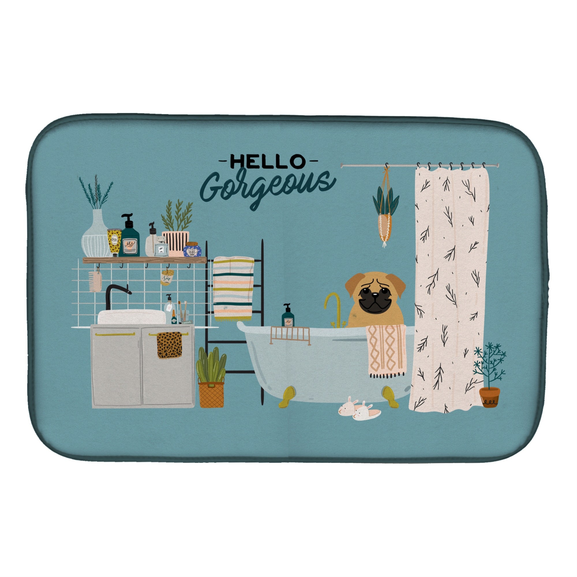 Caroline'S Treasures Ck7429Ddm Brown Pug In Bathtub Dish-Drying-Mats, 14 X 21, Multicolor