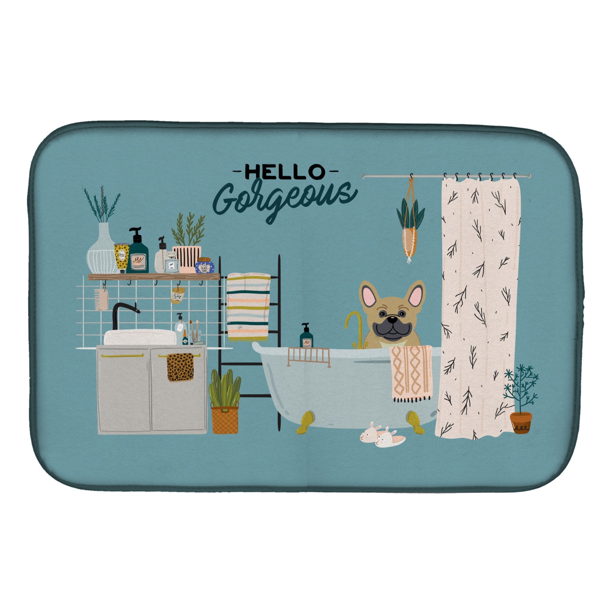 Caroline'S Treasures Ck7432Ddm Cream French Bulldog In Bathtub Dish-Drying-Mats, 14 X 21, Multicolor