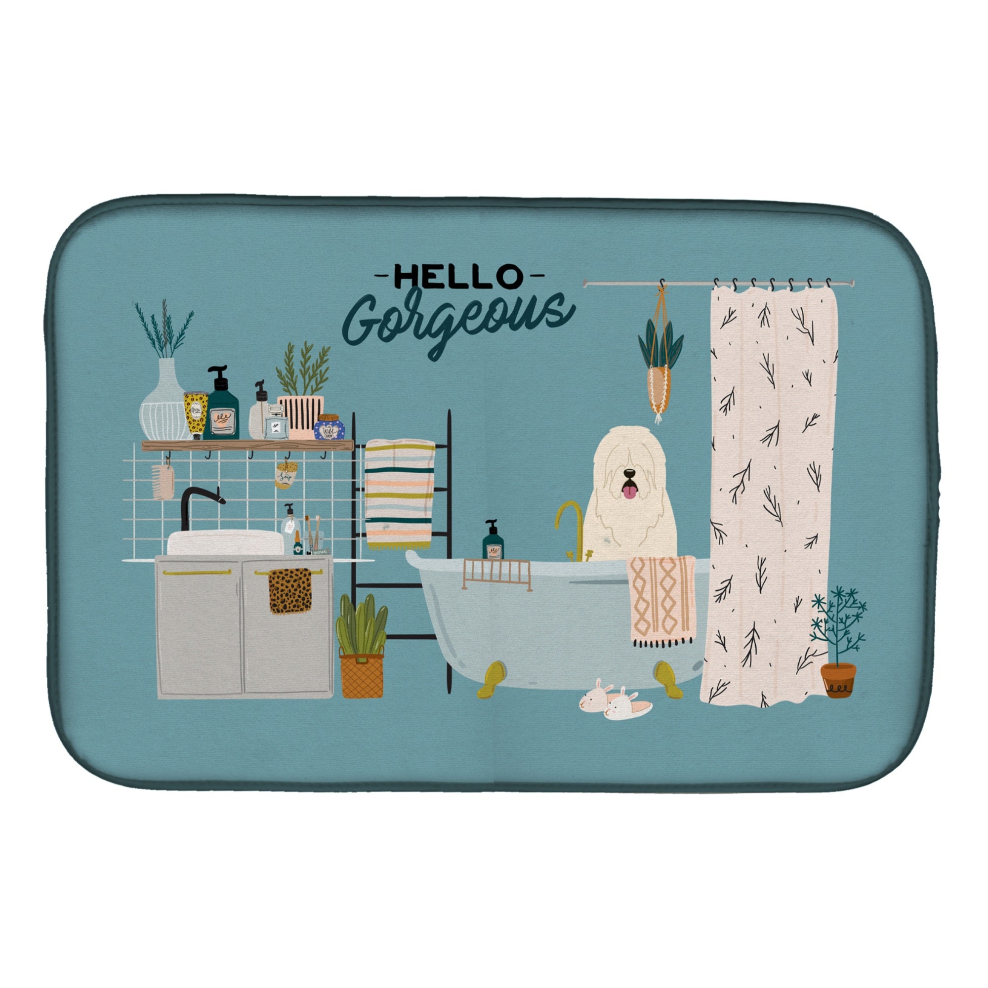 Caroline'S Treasures Ck7446Ddm South Russian Sheepdog In Bathtub Dish-Drying-Mats, 14 X 21, Multicolor