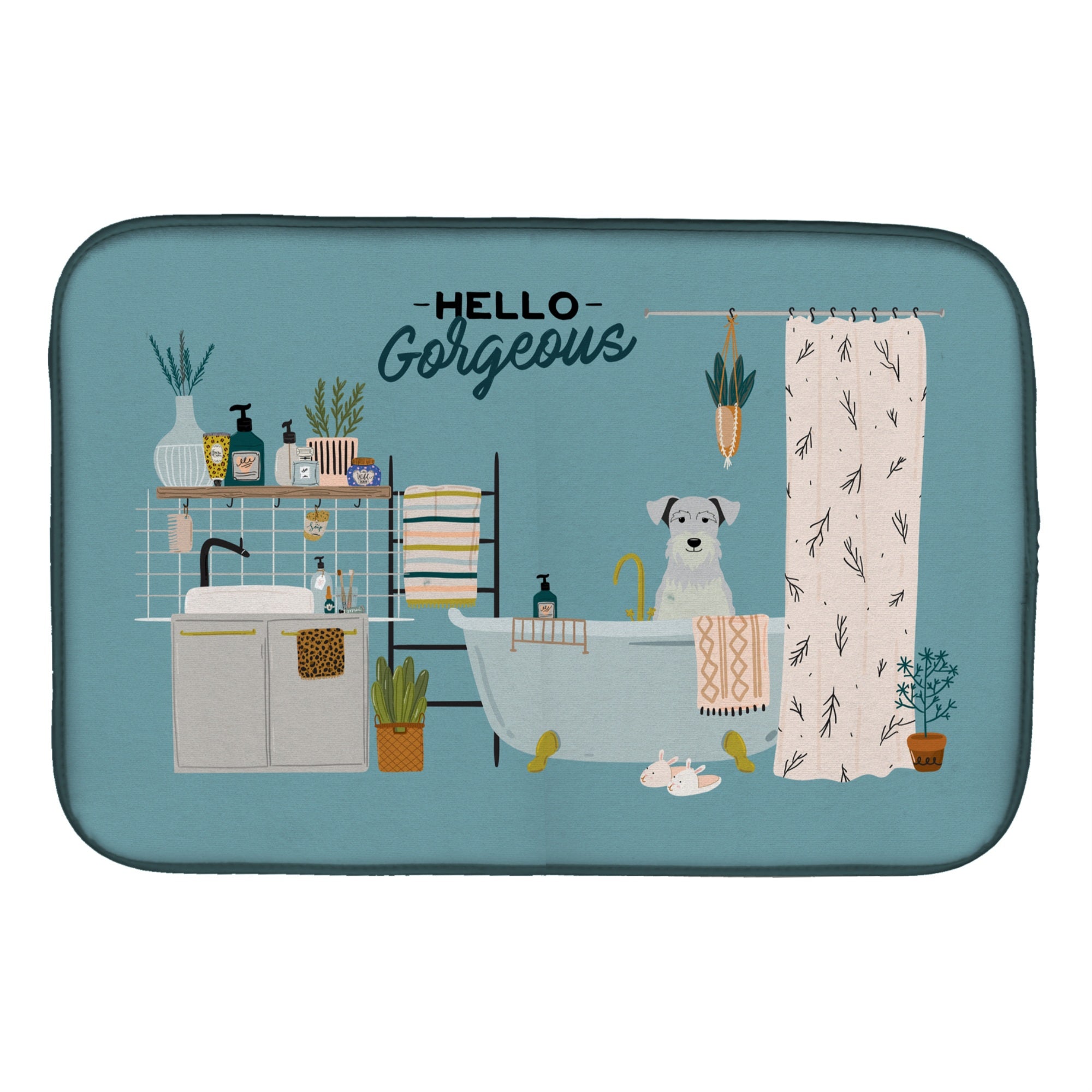 Caroline'S Treasures Ck7475Ddm White Miniature Schnauzer In Bathtub Dish-Drying-Mats, 14 X 21, Multicolor