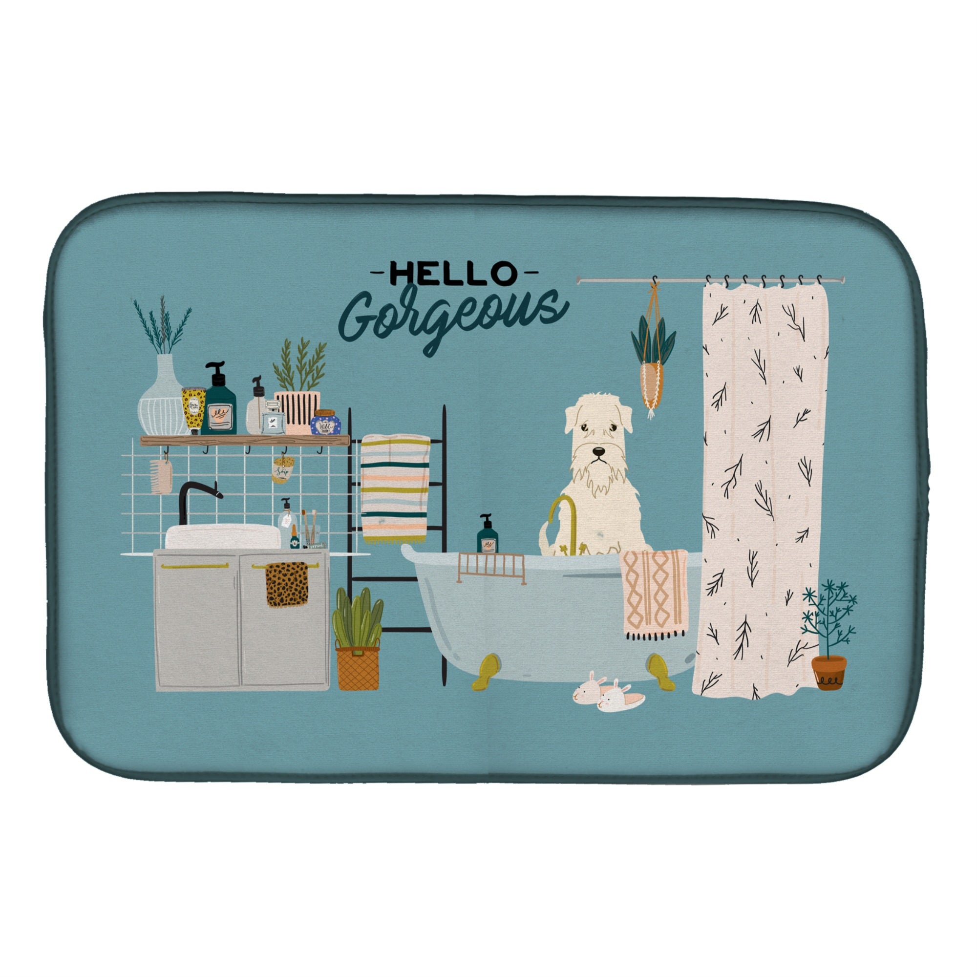 Caroline'S Treasures Ck7483Ddm Soft Coated Wheaten Terrier In Bathtub Dish-Drying-Mats, 14 X 21, Multicolor