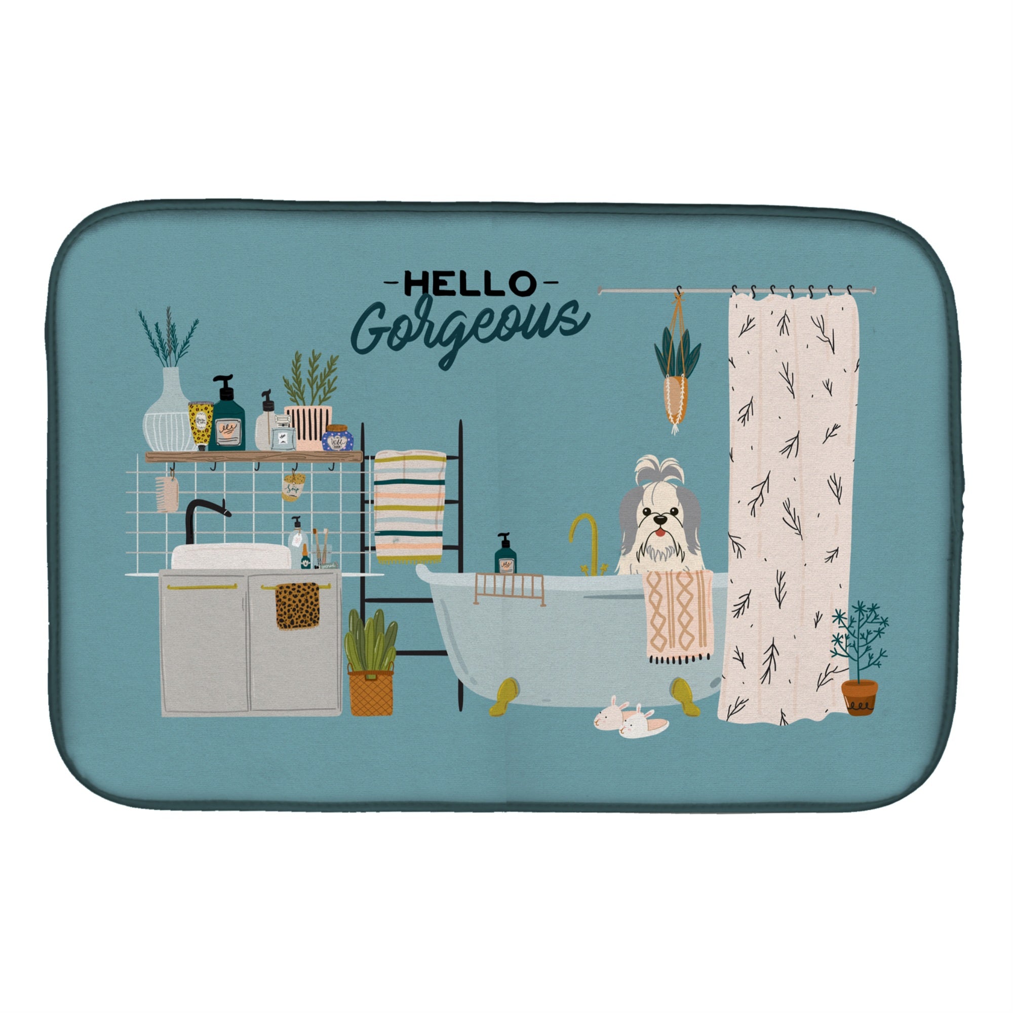Caroline'S Treasures Ck7507Ddm Silver White Shih Tzu In Bathtub Dish-Drying-Mats, 14 X 21, Multicolor