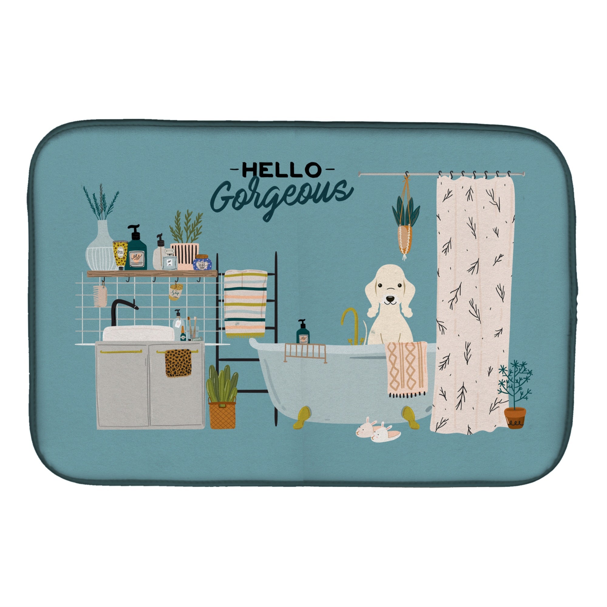 Caroline'S Treasures Ck7513Ddm Sandy Bedlington Terrier In Bathtub Dish-Drying-Mats, 14 X 21, Multicolor