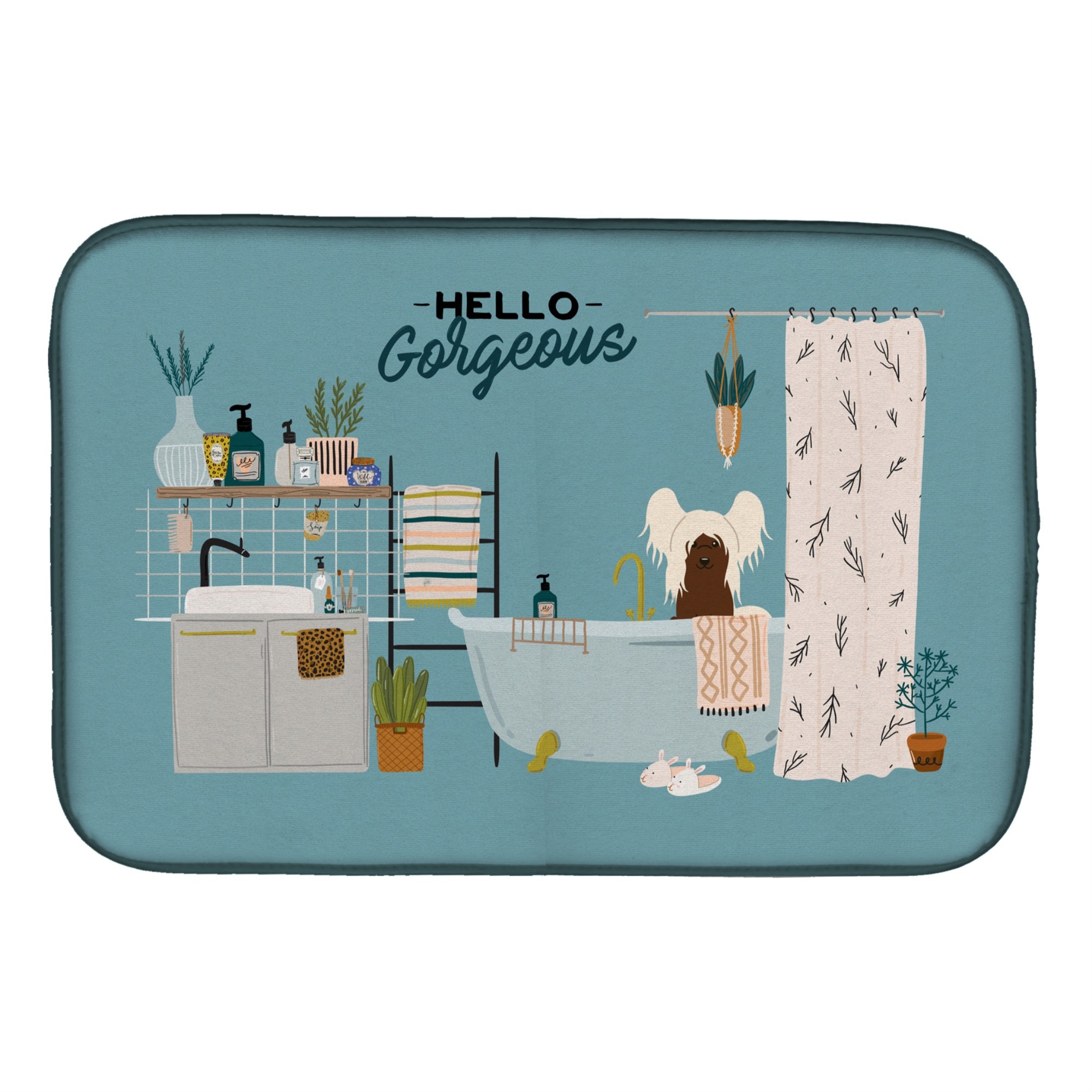 Caroline'S Treasures Ck7535Ddm Cream Chinese Crested In Bathtub Dish-Drying-Mats, 14 X 21, Multicolor