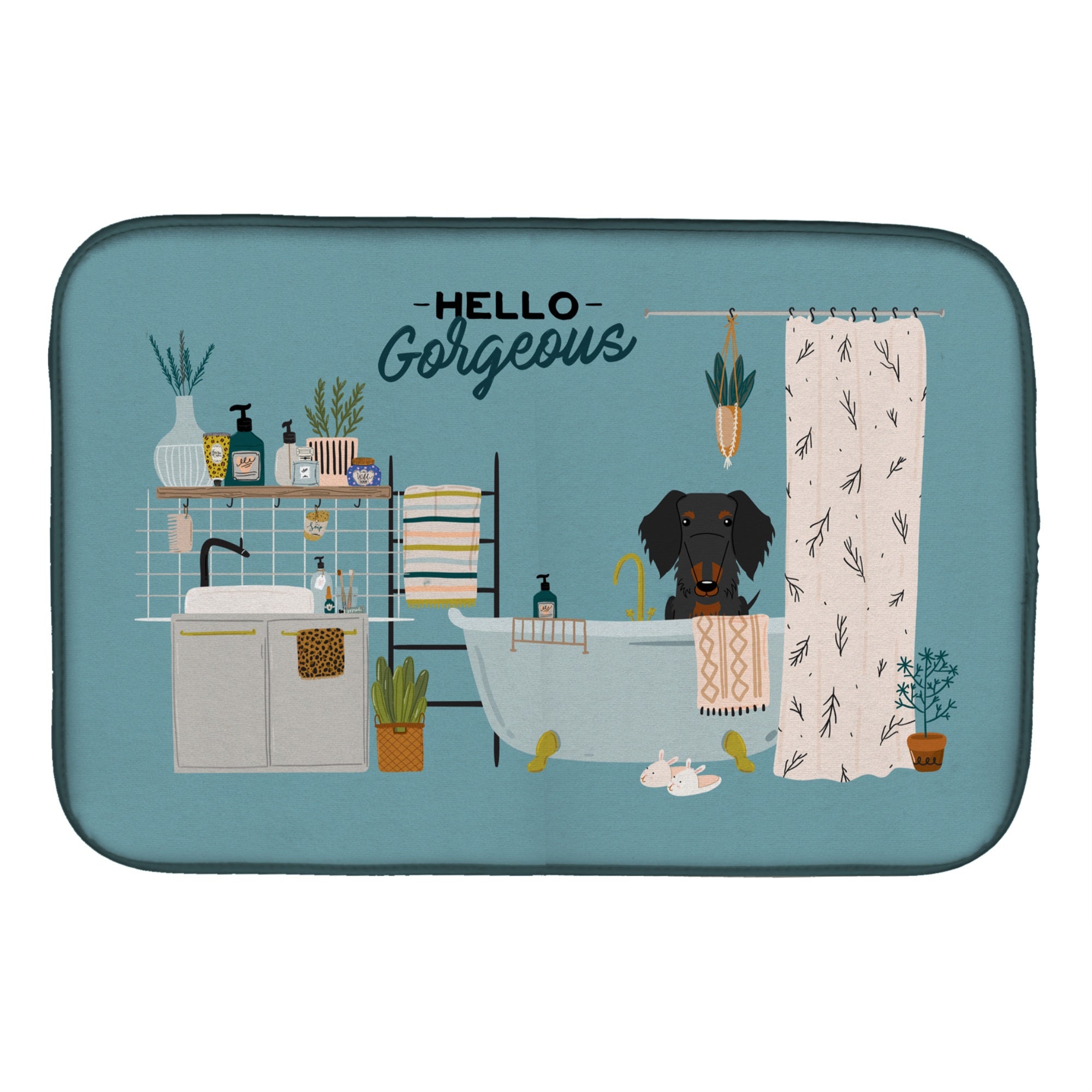 Caroline'S Treasures Black Tan Wire Haired Dachshund In Bathtub Dish-Drying-Mats, 14 X 21, Multicolor