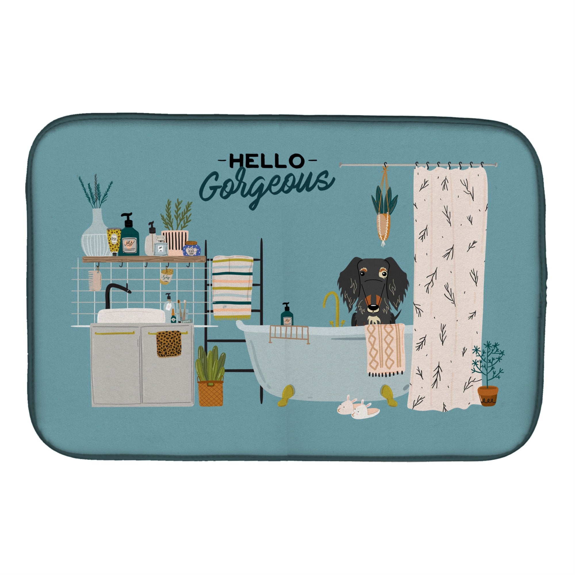 Caroline'S Treasures Dapple Wire Haired Dachshund In Bathtub Dish-Drying-Mats, 14 X 21, Multicolor