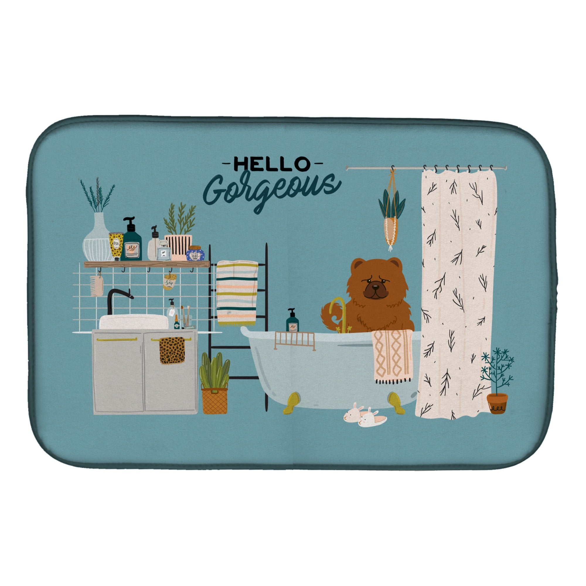 Caroline'S Treasures Ck7564Ddm Red Chow In Bathtub Dish-Drying-Mats, 14 X 21, Multicolor
